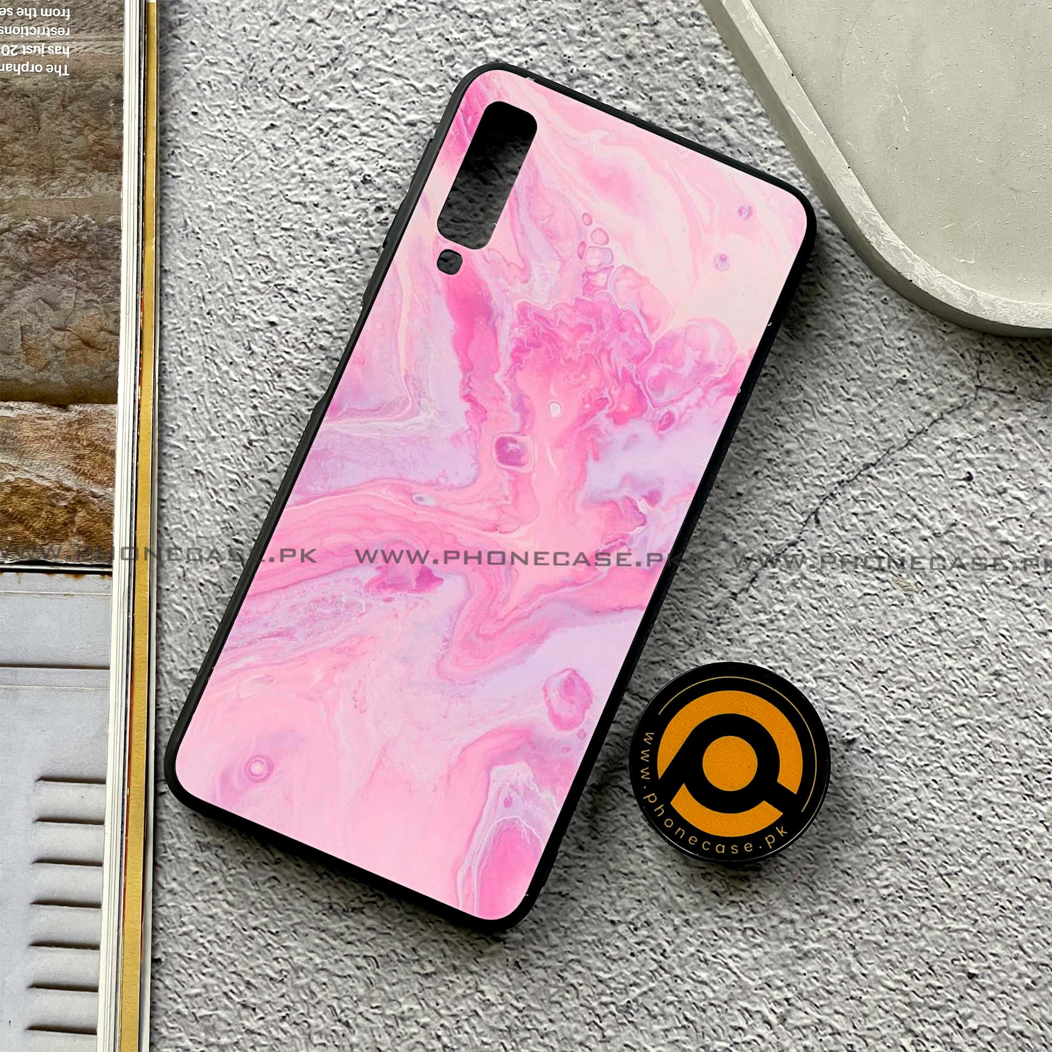 Galaxy A7 2018 - Pink Marble Series - Premium Printed Metal soft Bumper shock Proof Case