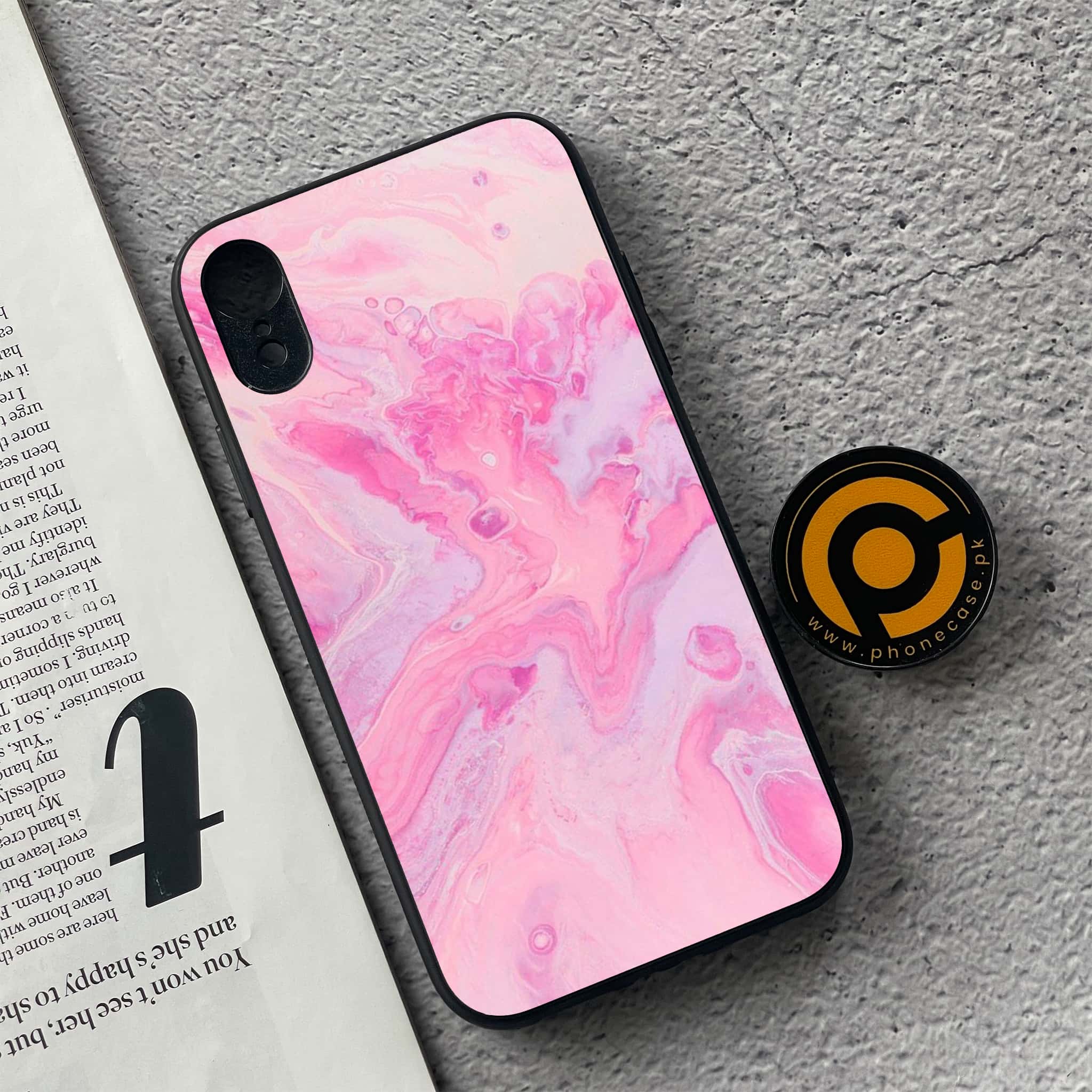 iPhone XR - Pink Marble Series - Premium Metal Printed soft Bumper shock Proof Case