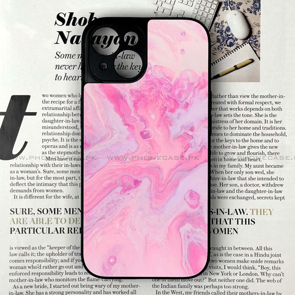 iPhone 14 - Pink Marble Design 6 - Premium Printed Glass soft Bumper shock Proof Case CS-21187