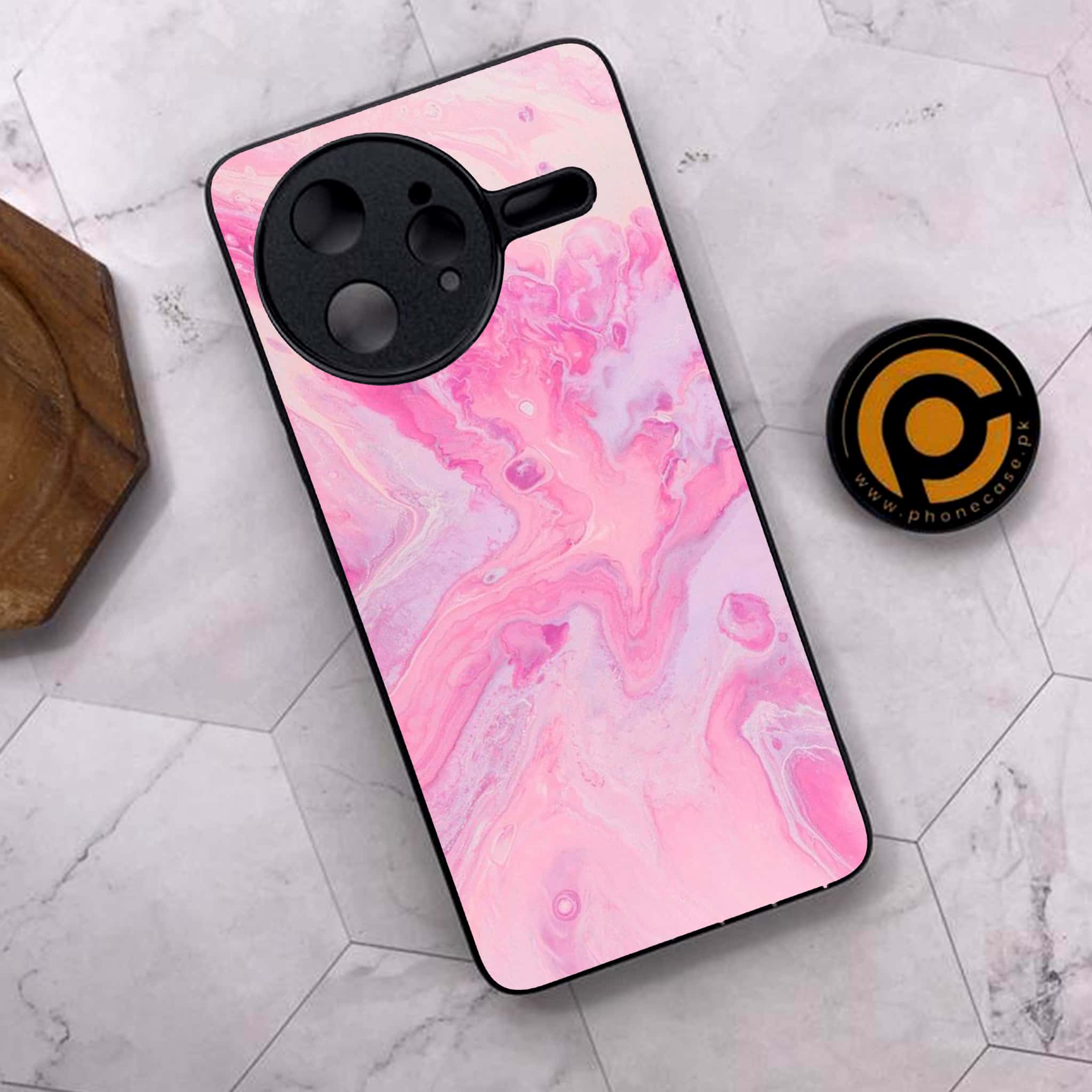 Xiaomi Poco F7 Ultra 5G - Pink Marble Series - Premium Metal Printed soft Bumper shock Proof Case