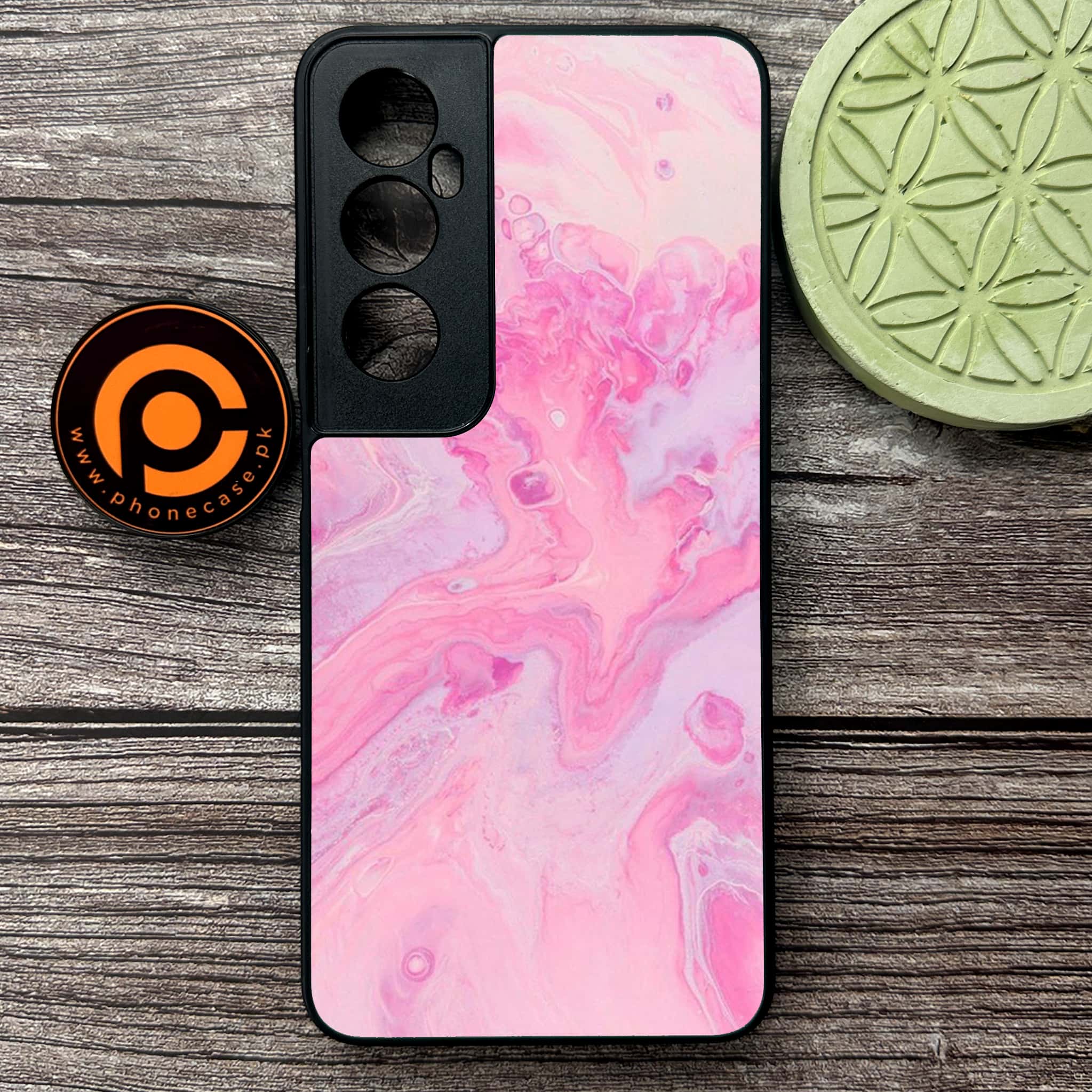 Realme C65  - Pink Marble Series - Premium Metal Printed soft Bumper shock Proof Case