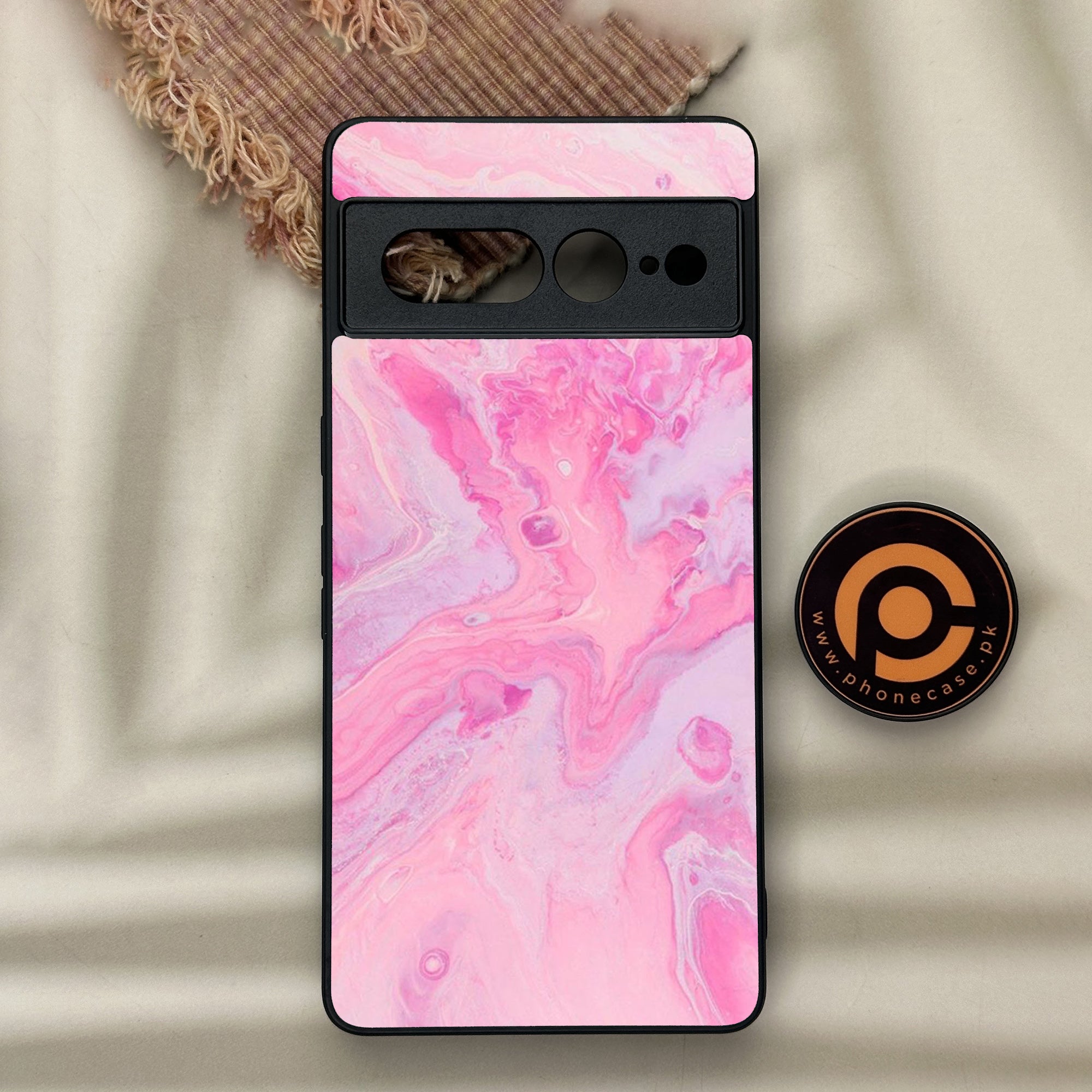 Google Pixel 7 Pro - Pink Marble Series - Premium Metal Printed soft Bumper Shock Proof Case