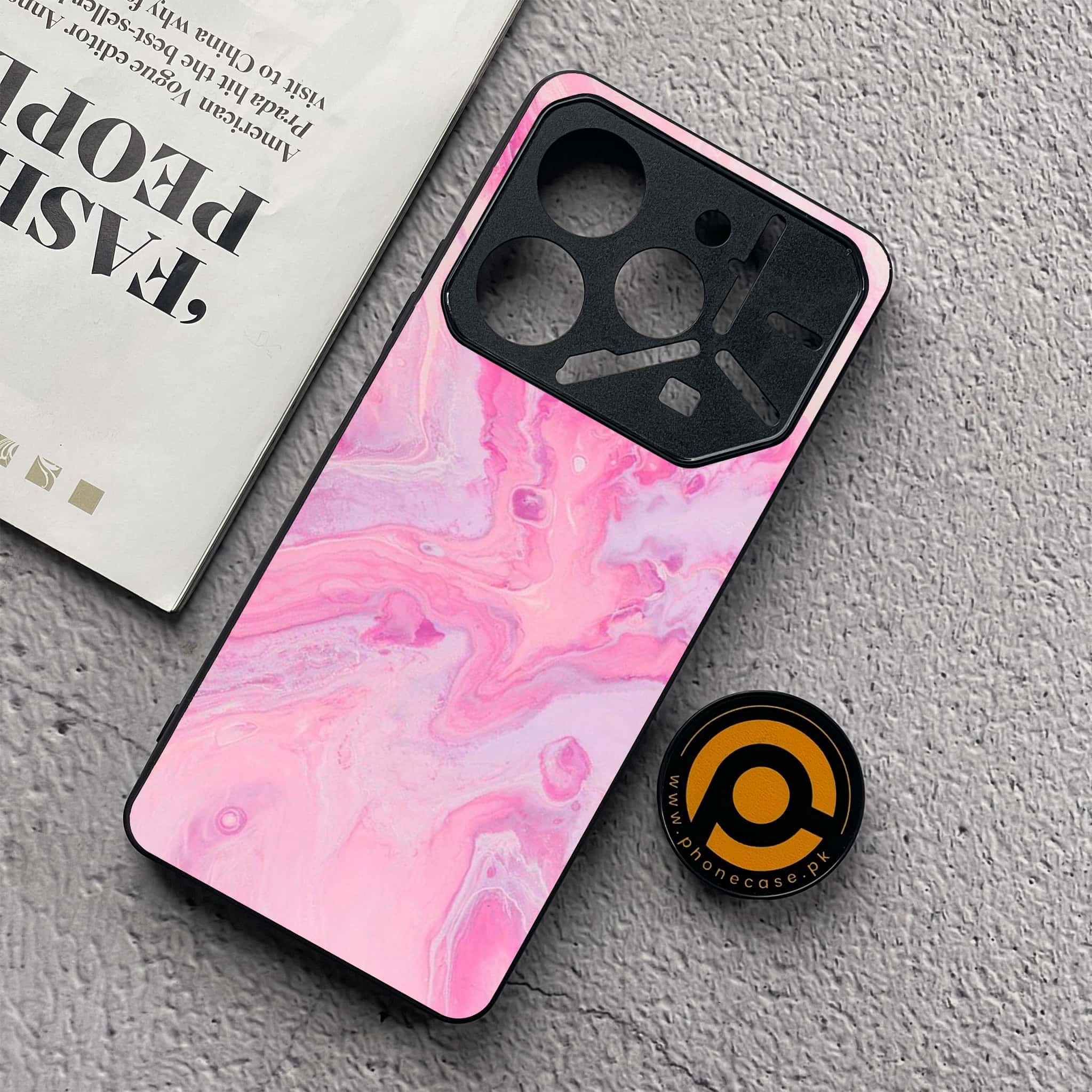 Tecno Pova 6 Neo - Pink Marble Series - Premium Metal  Printed soft Bumper shock Proof Case