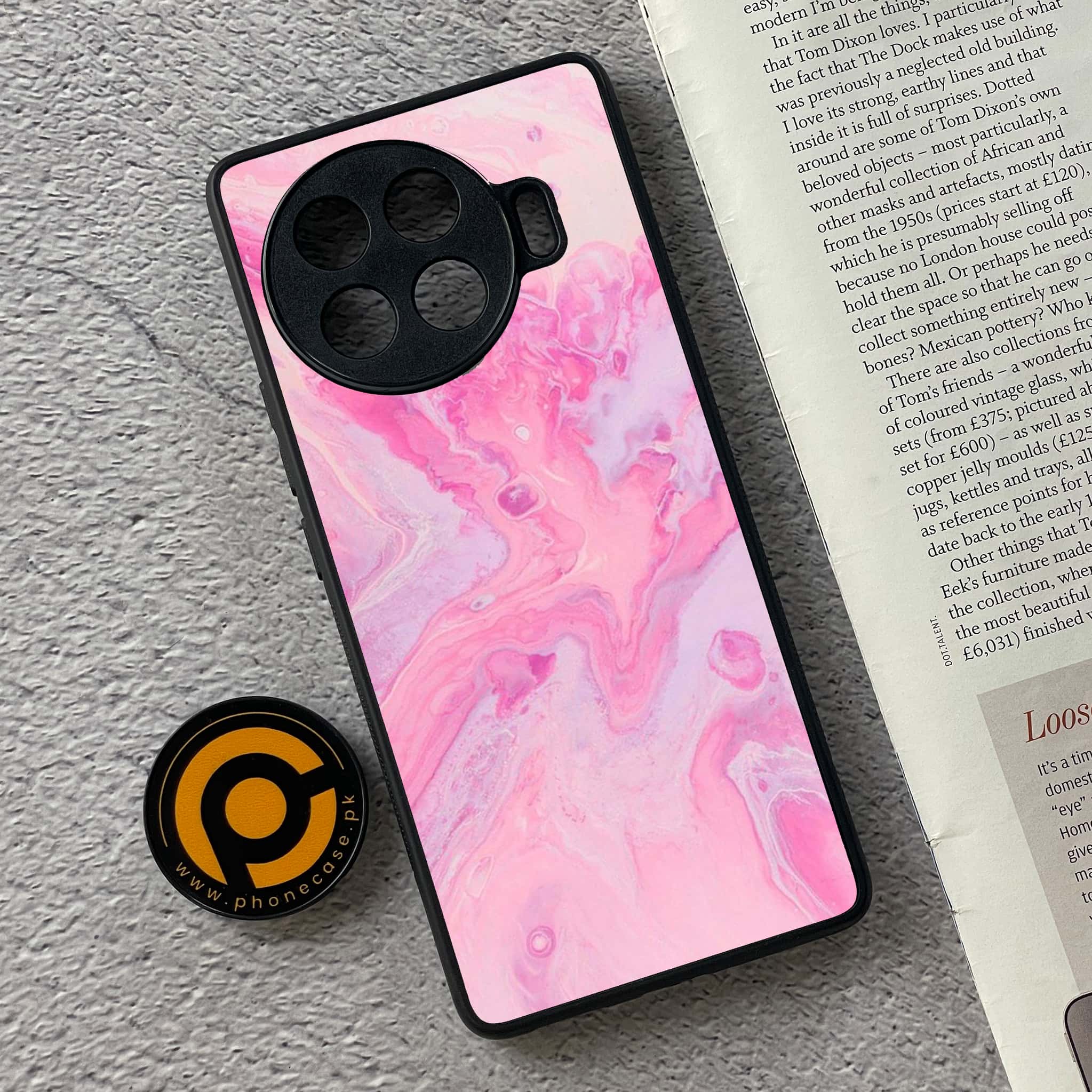 Tecno Spark 20 pro plus - Pink Marble Series - Premium Printed Glass soft Bumper shock Proof Case