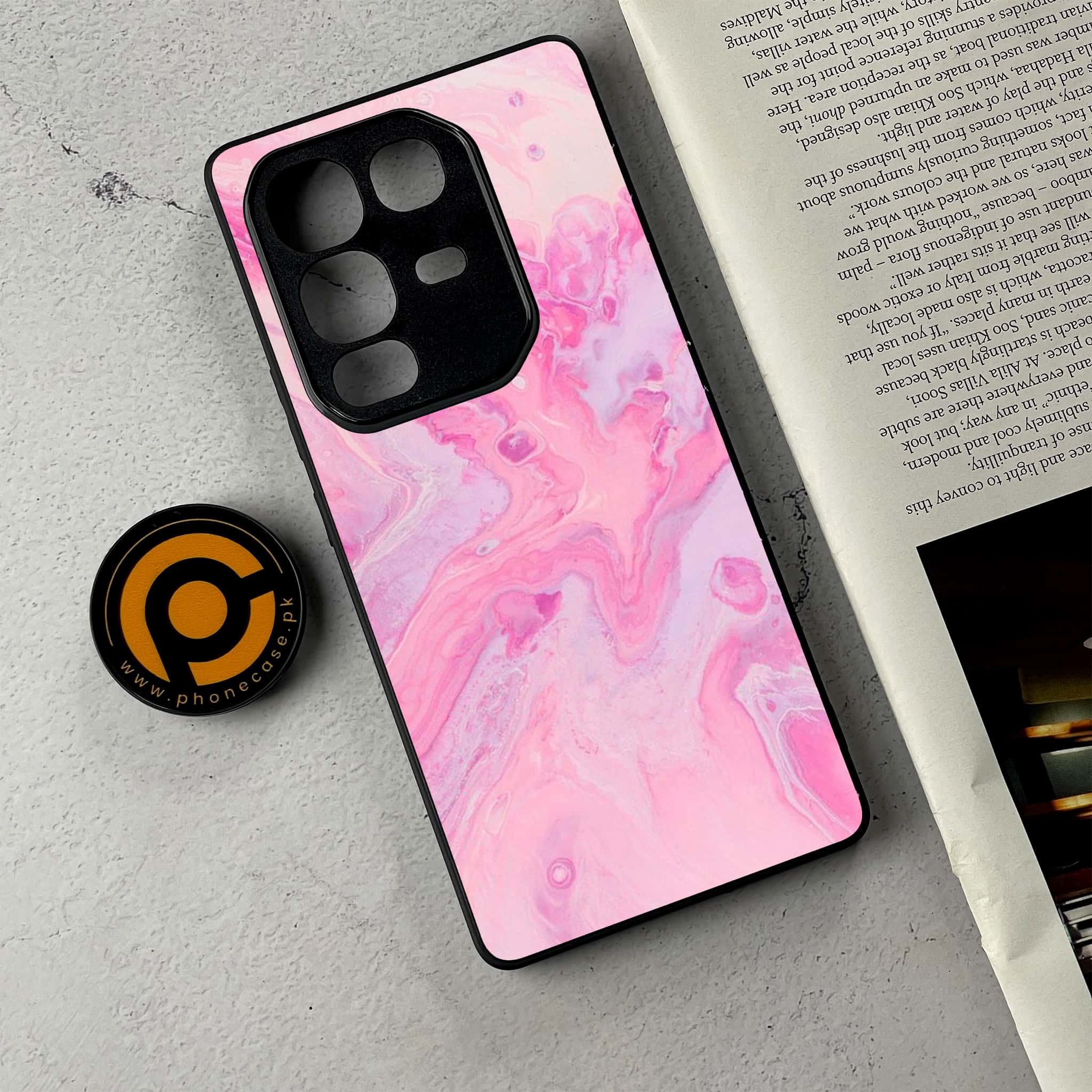 Infinix Note 50 - Pink Marble Series - Premium Metal Printed Soft Bumper Shockproof Case