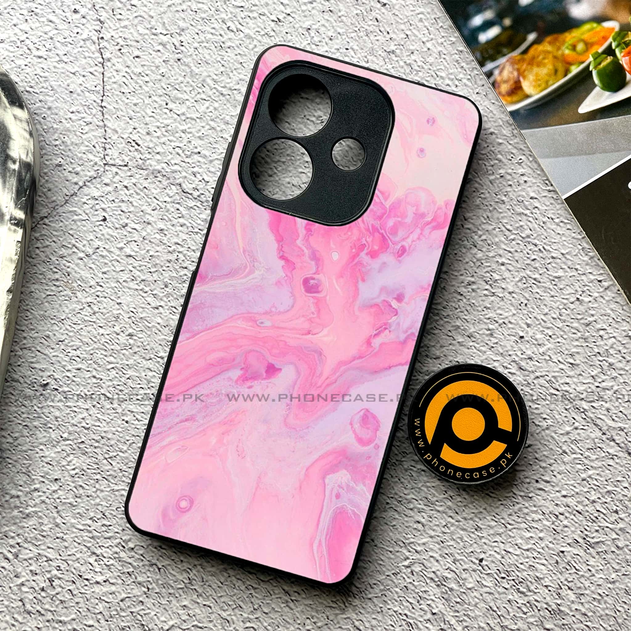 Oppo A5i - Pink Marble Series - Premium Metal Printed soft Bumper shock Proof Case