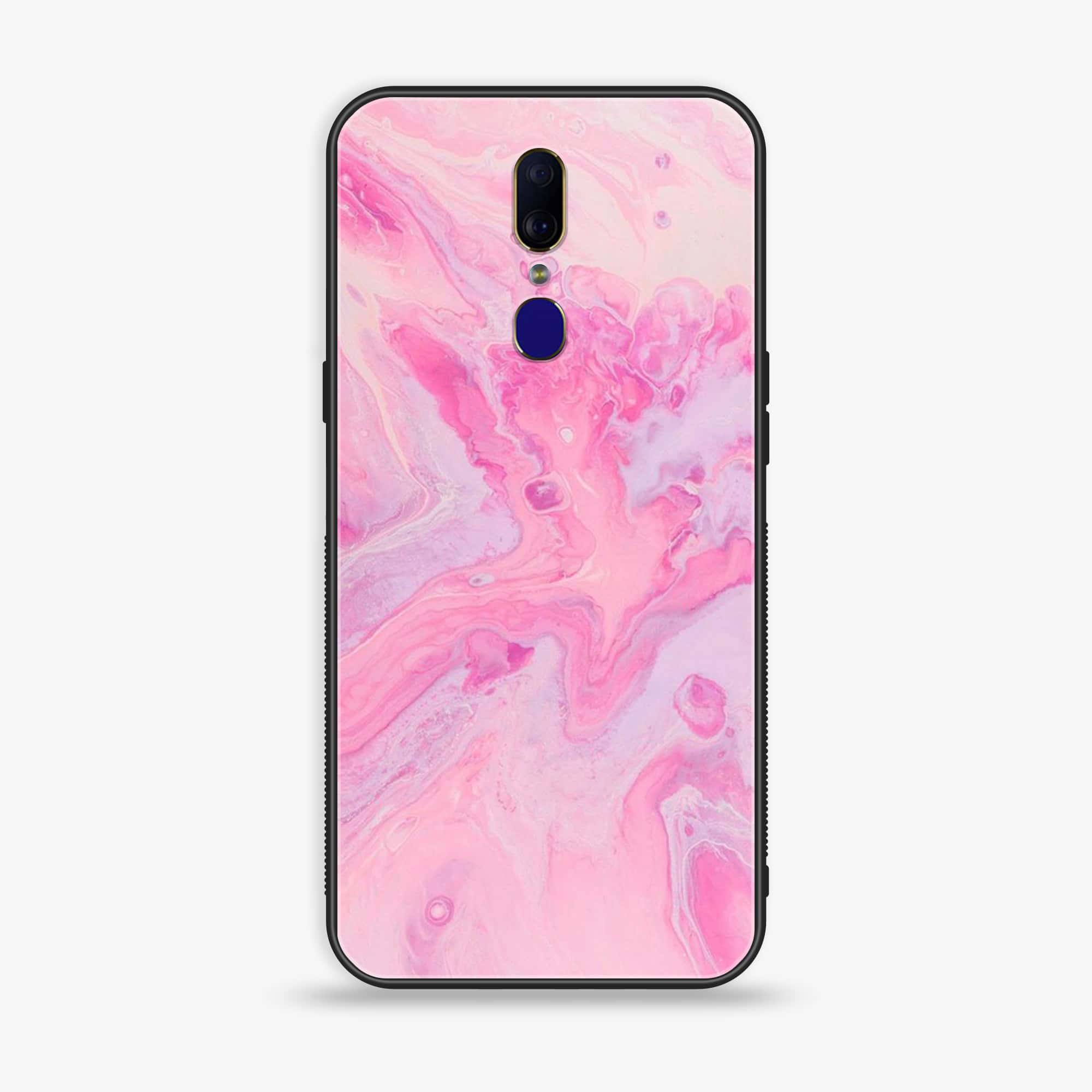 Oppo F11 - Pink Marble Series - Premium Printed Glass soft Bumper shock Proof Case