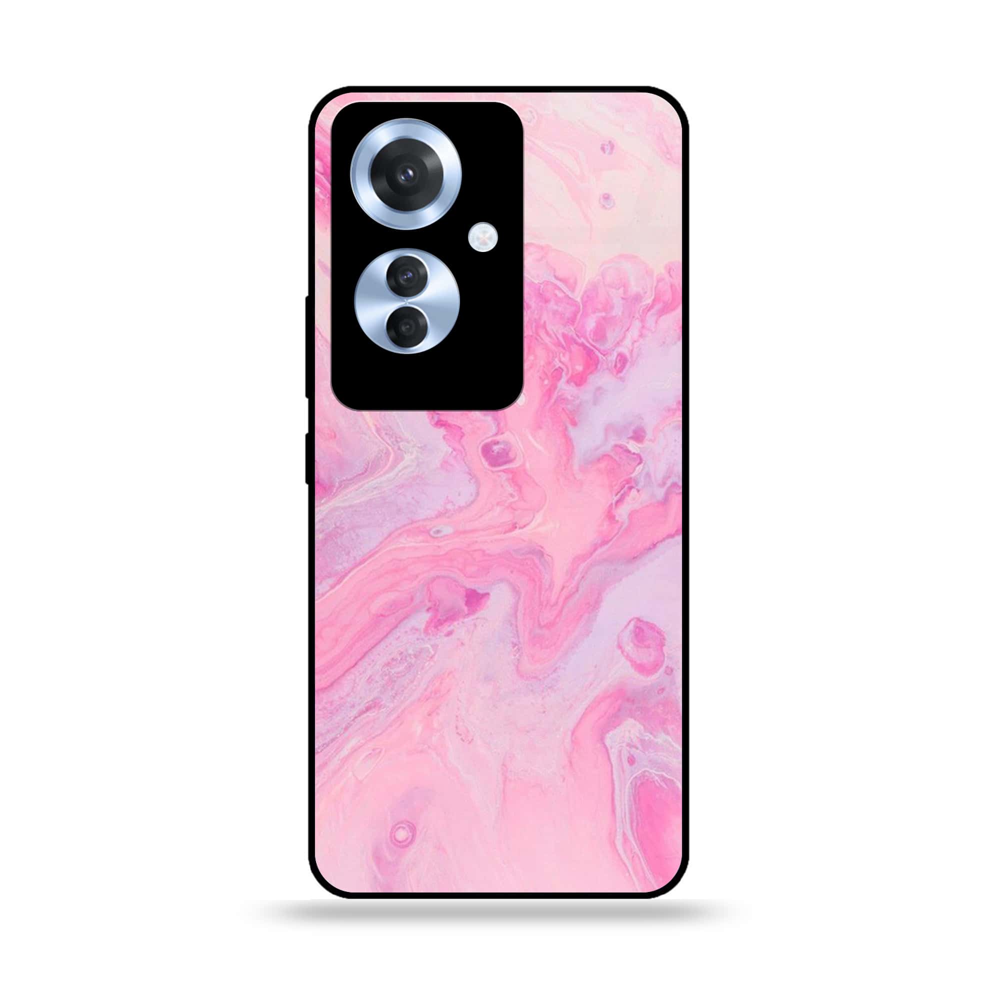 Oppo Reno 11F - Pink Marble Series - Premium Printed Glass soft Bumper shock Proof Case