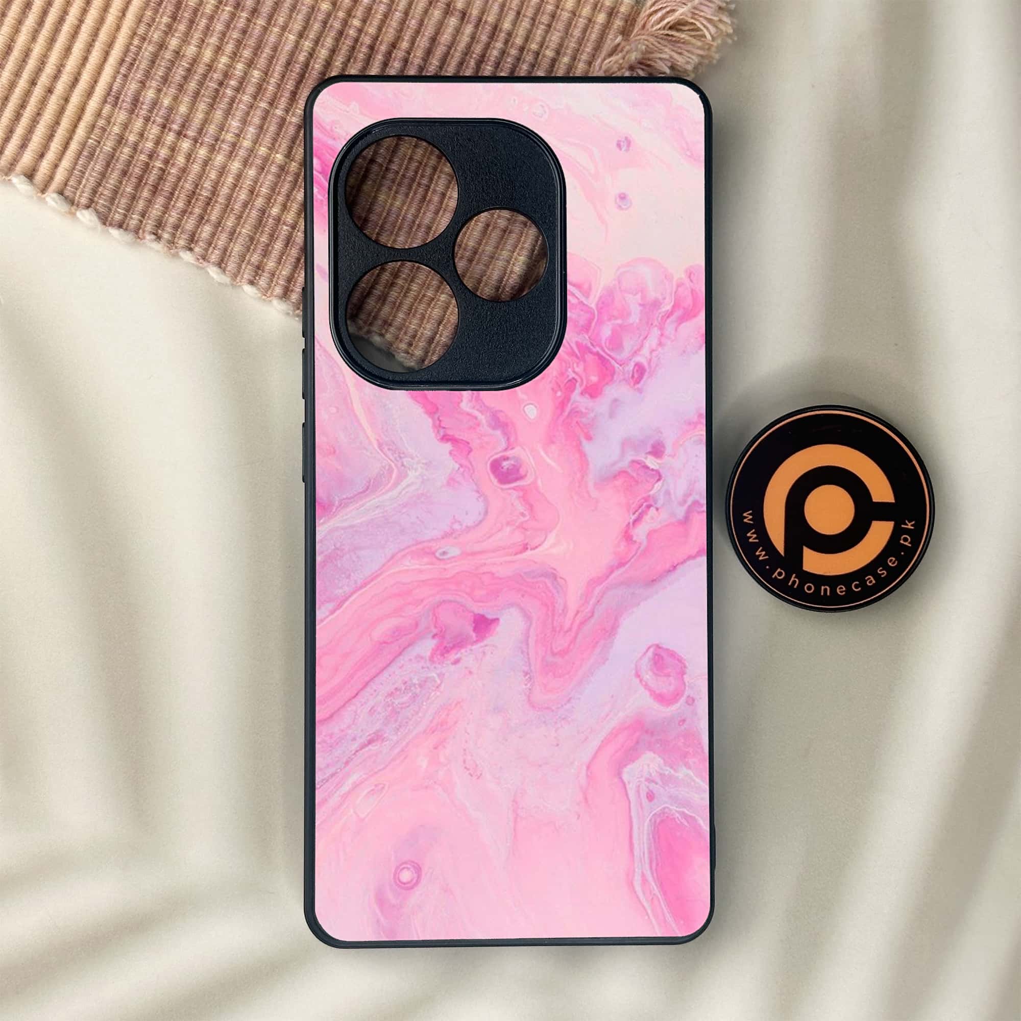 Realme GT 6 - Pink Marble Series - Premium Metal Printed soft Bumper shock Proof Case