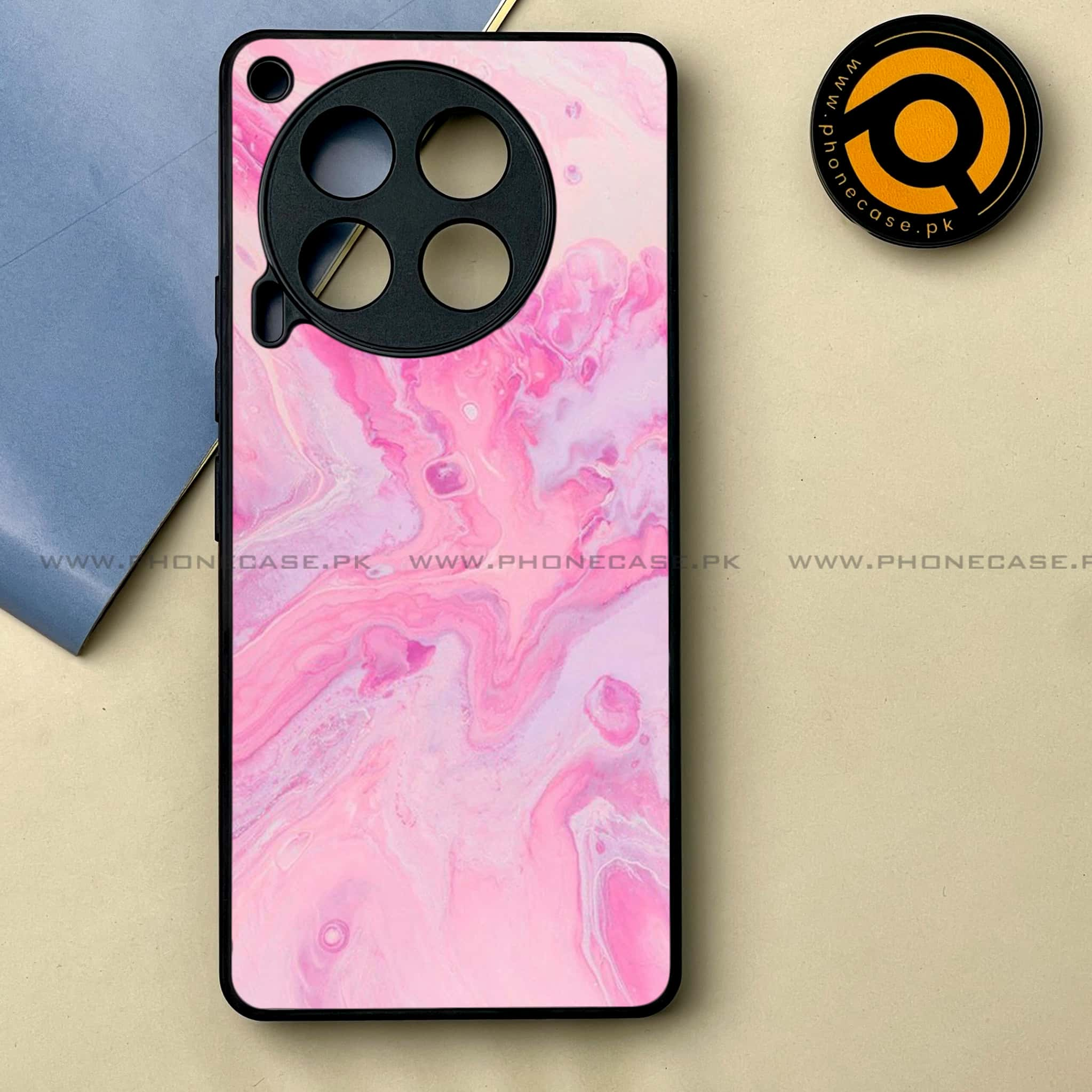 Tecno Camon 30 - Pink Marble Series -  Premium Printed Metal soft Bumper shock Proof Case