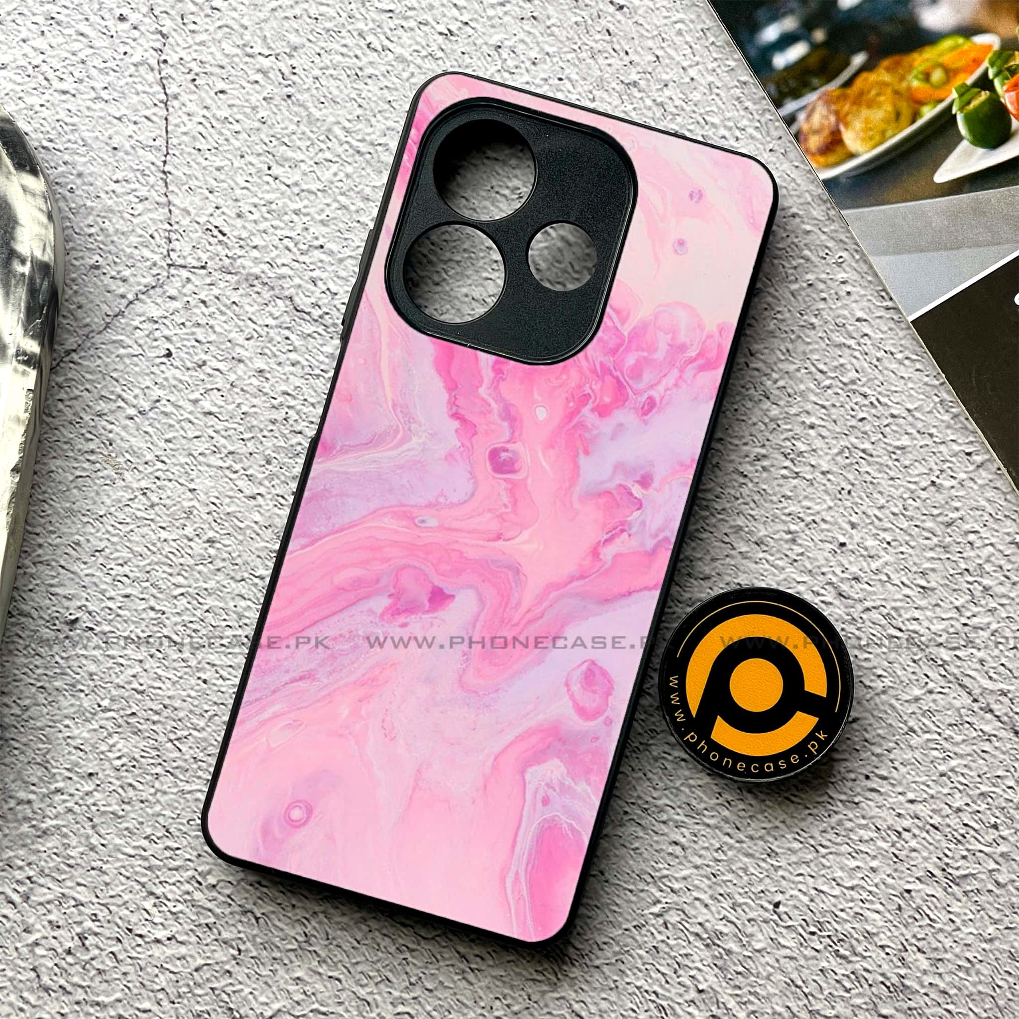 Oppo A5 Pro - Pink Marble Series - Premium Metal Printed soft Bumper shock Proof Case