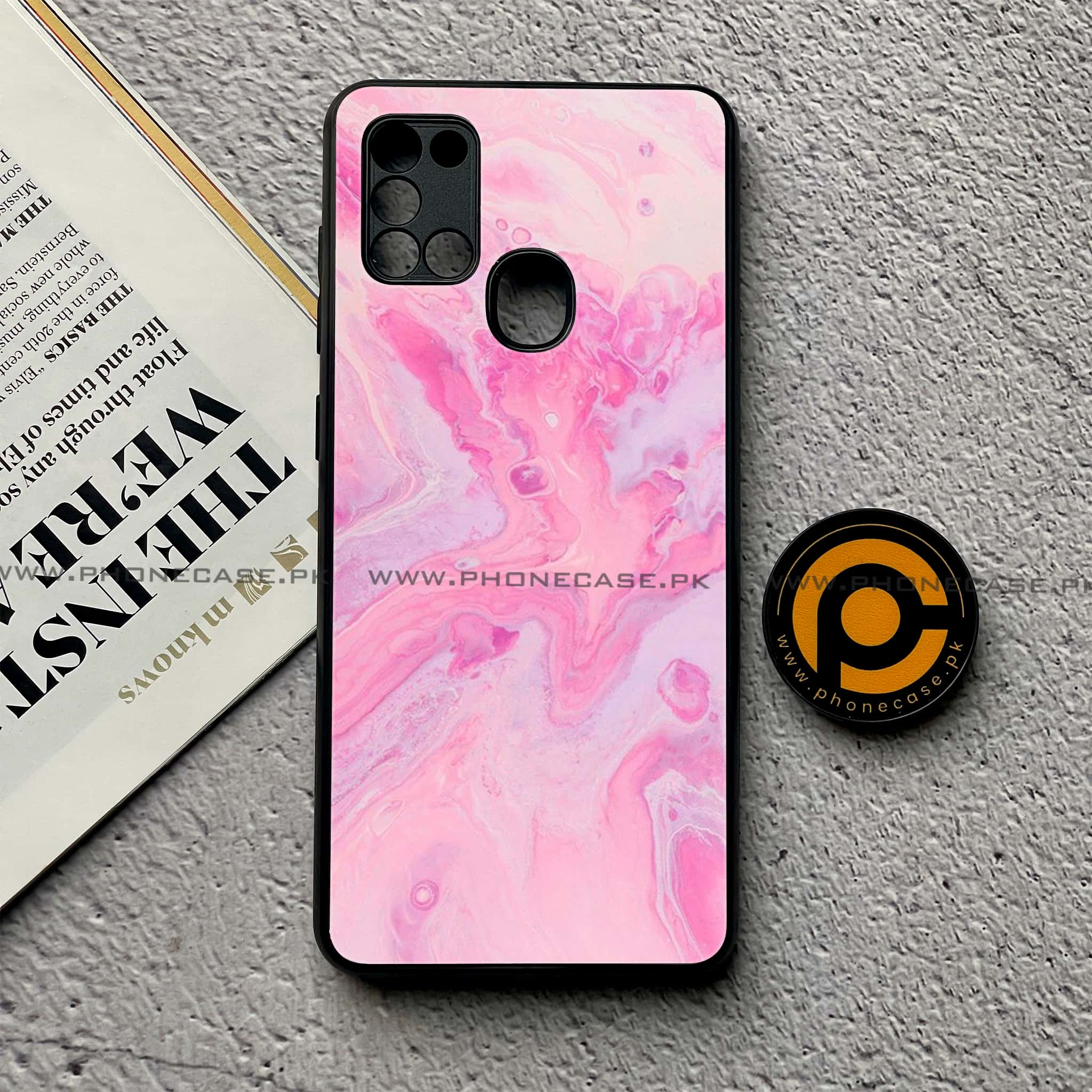 Samsung Galaxy A21s - Pink Marble Series - Premium Printed Glass soft Bumper shock Proof Case