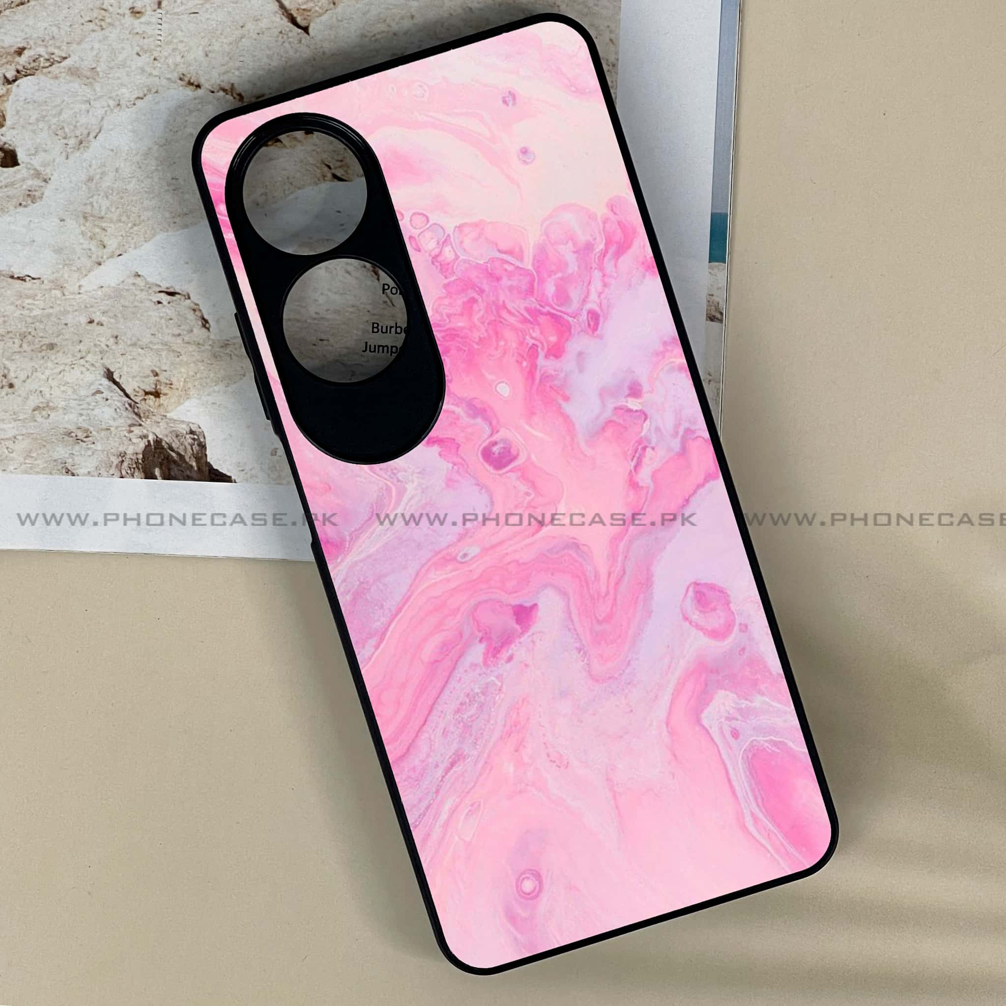 Oppo A60 - Pink Marble Series - Premium Printed Metal soft Bumper shock Proof Case