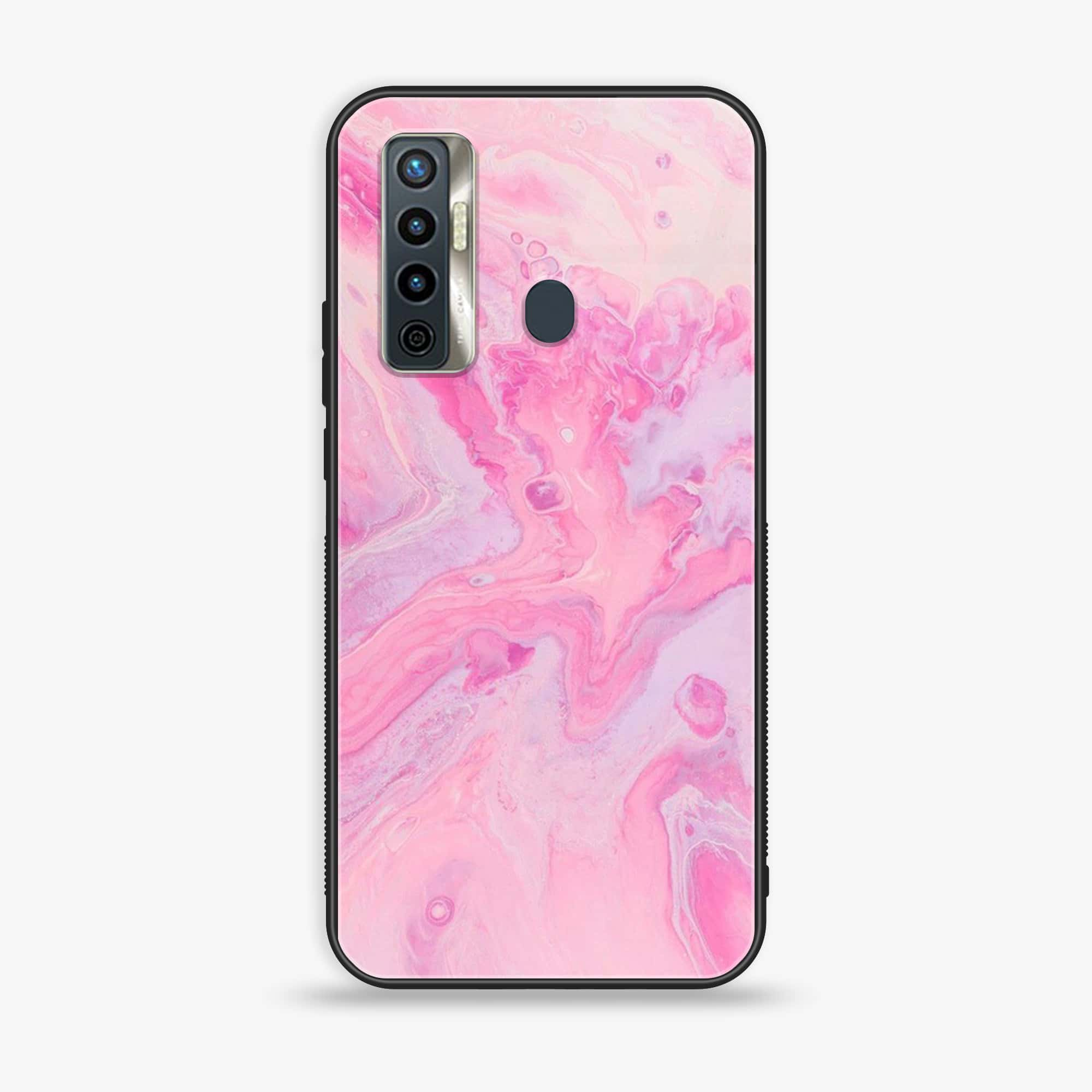 Tecno Camon 17 - Pink Marble Series - Premium Printed Glass soft Bumper shock Proof Case