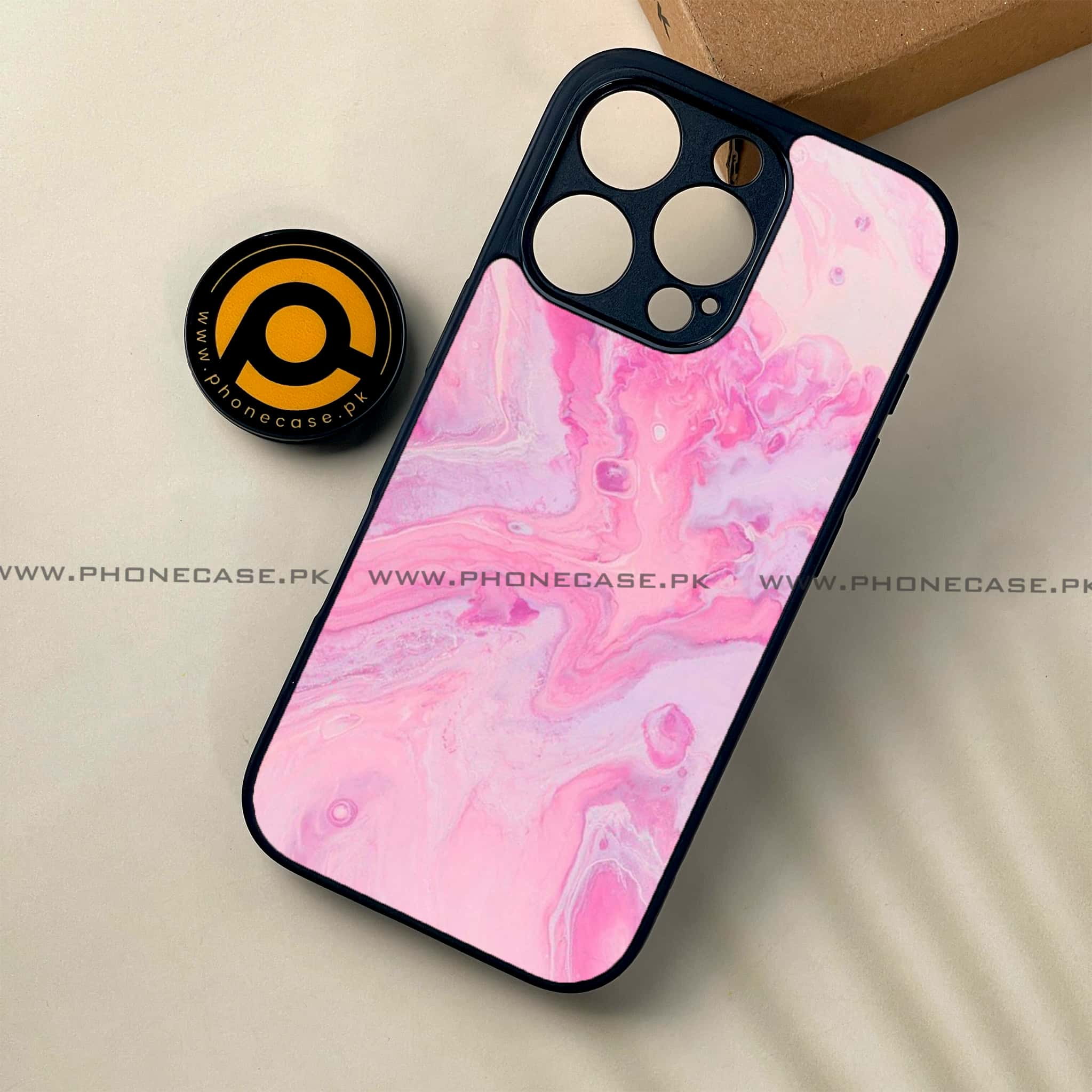 iPhone 16 Pro - Pink Marble Series - Premium Printed Glass soft Bumper shock Proof Case