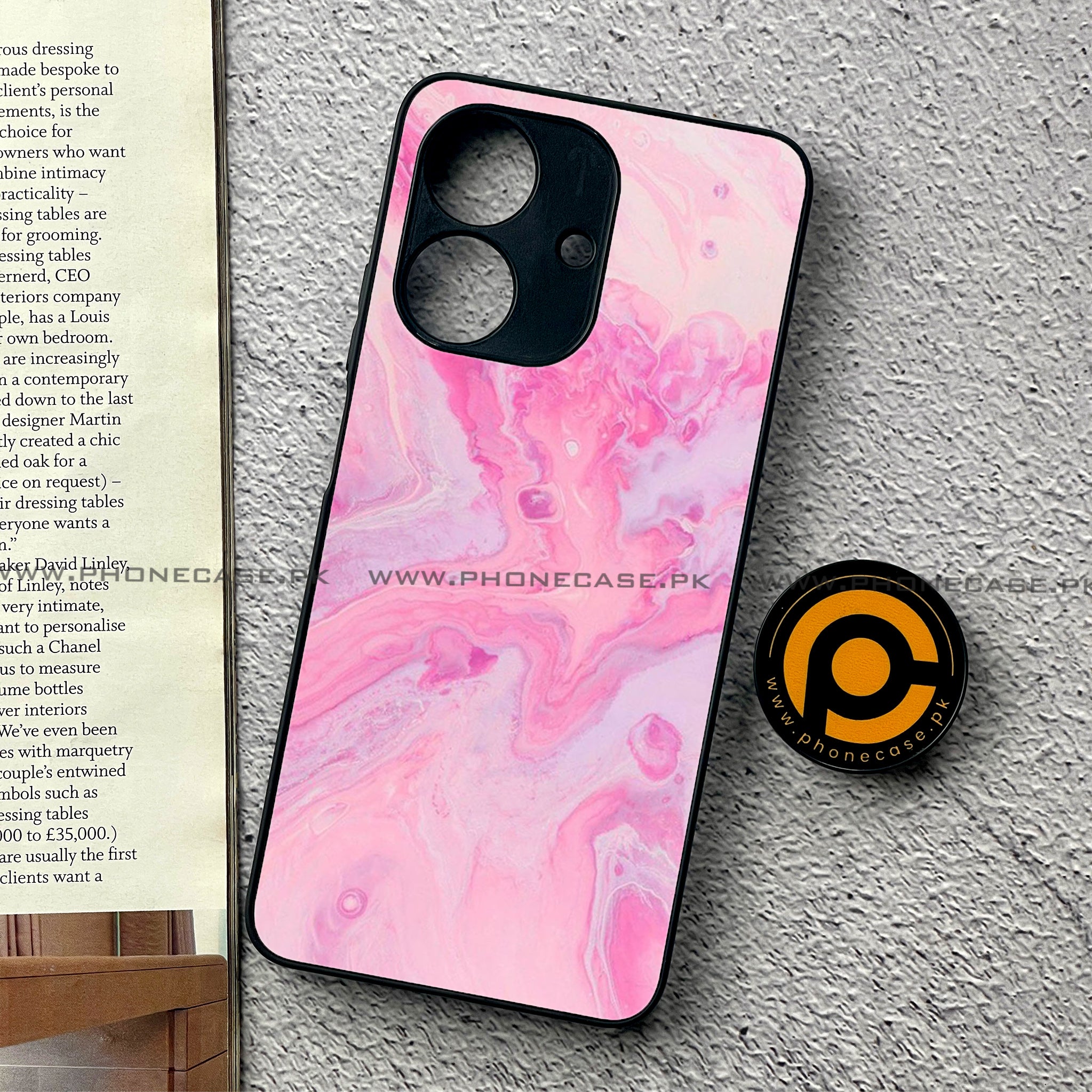 Realme Note 60 - Pink Marble Series - Premium Printed Glass soft Bumper shock Proof Case