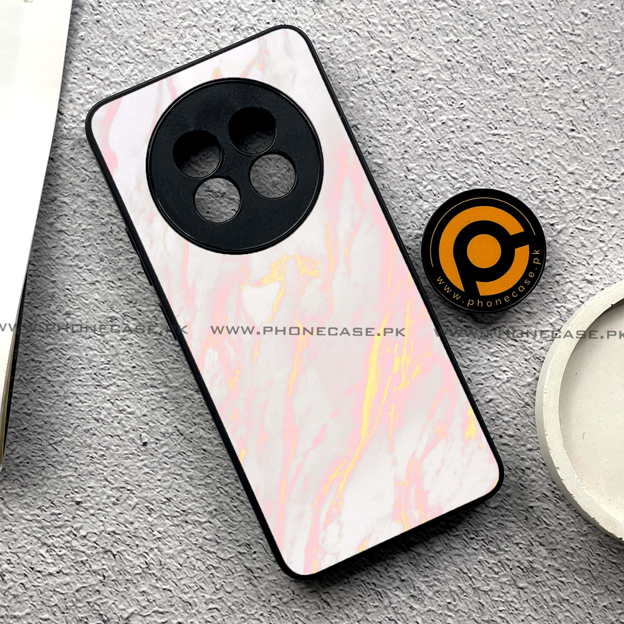 Realme 13 Pro Plus - Pink Marble Series - Premium Printed Glass soft Bumper shock Proof Case