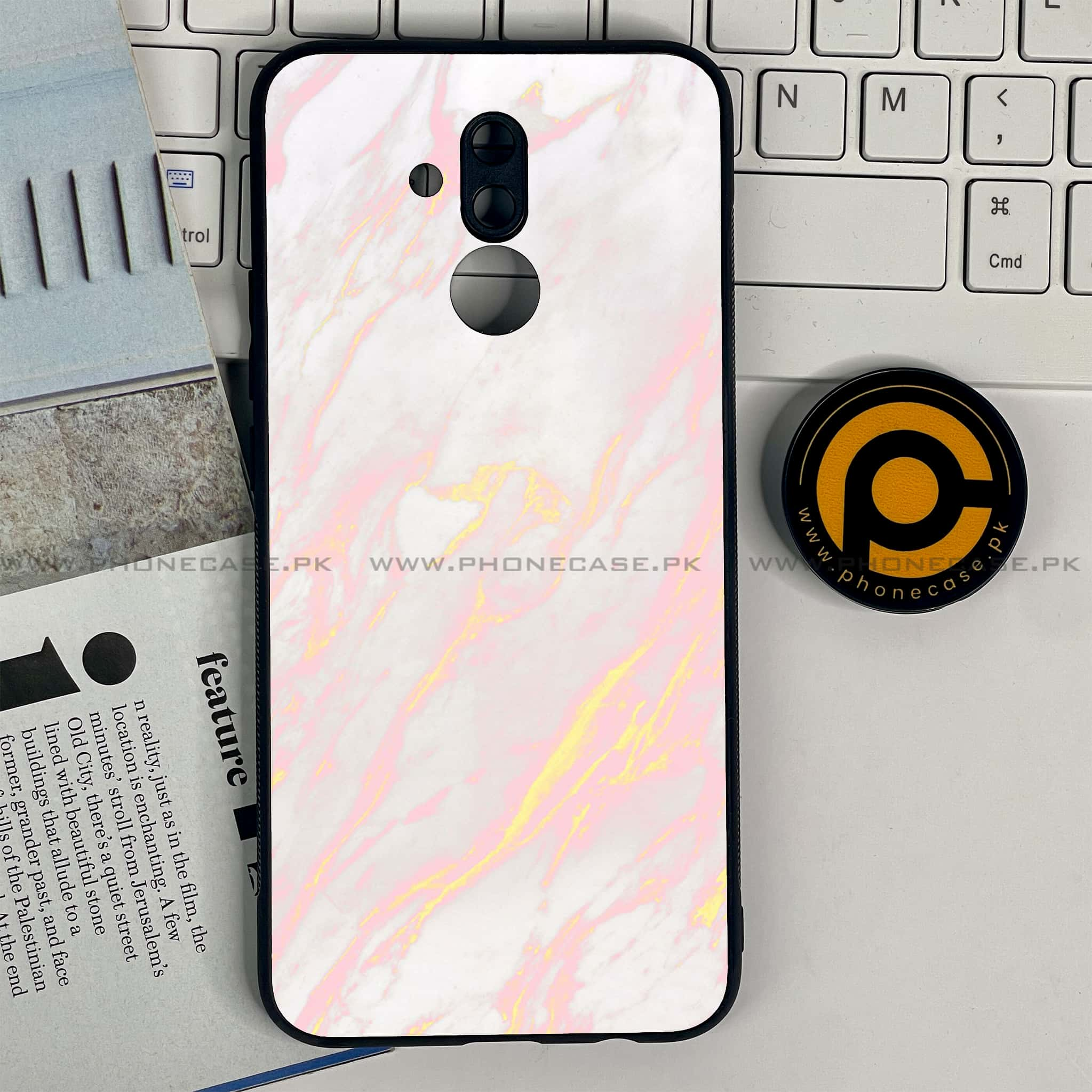 Huawei Mate 20 Lite - Pink Marble Series - Premium Printed Glass soft Bumper shock Proof Case