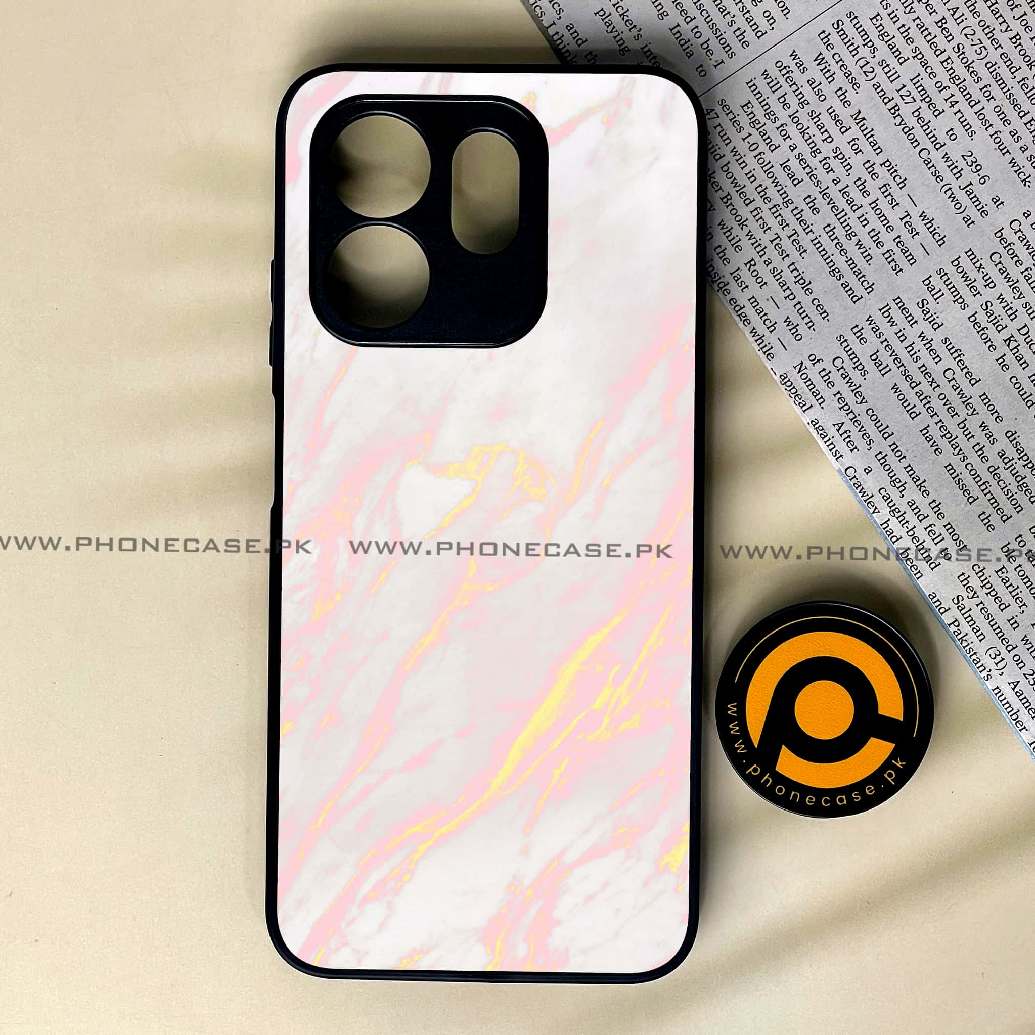 Infinix Smart 9 HD - Pink Marble Series - Premium Metal Printed soft Bumper shock Proof Case