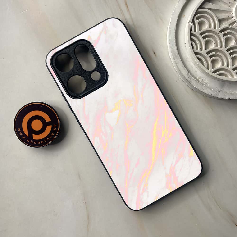 Oppo Reno 14 5G - Pink Marble Series - Premium Metal Printed soft Bumper shock Proof Case