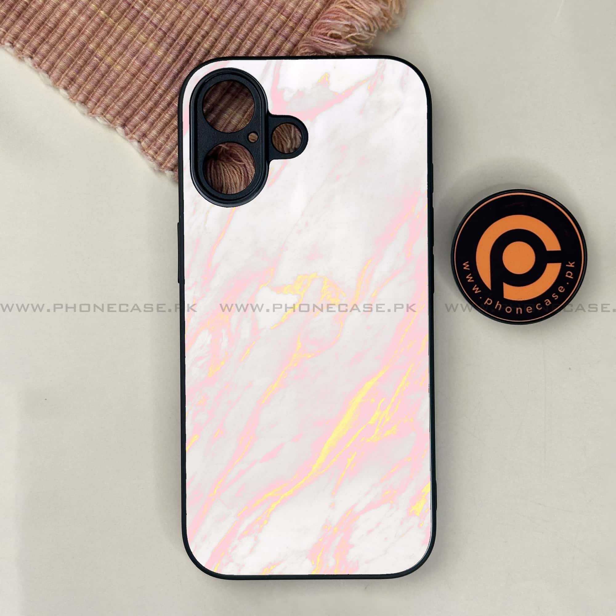 iPhone 17 - Pink Marble Series - Premium Printed Glass soft Bumper shock Proof Case