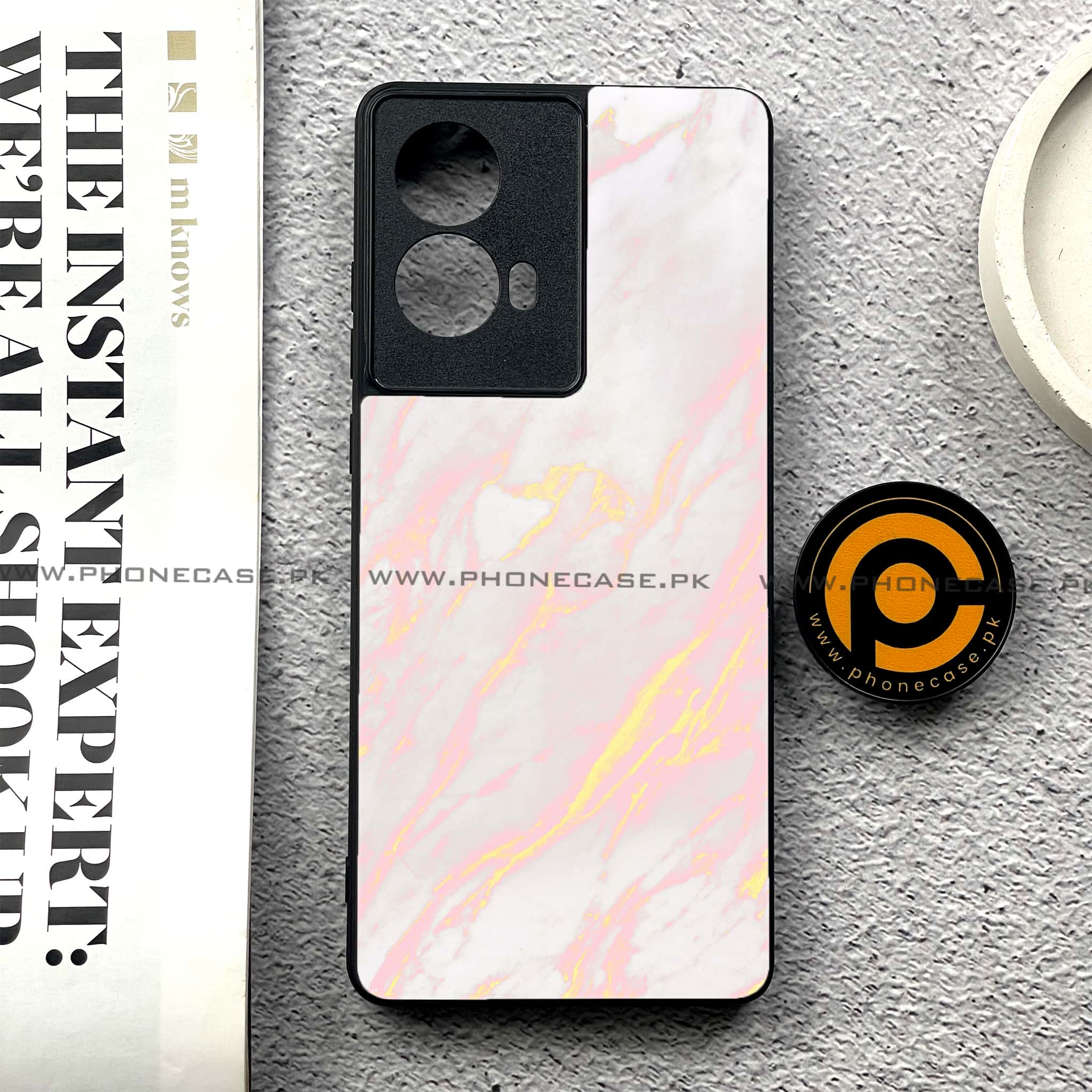 Moto G85 - Pink Marble Series - Premium Printed Glass soft Bumper shock Proof Case