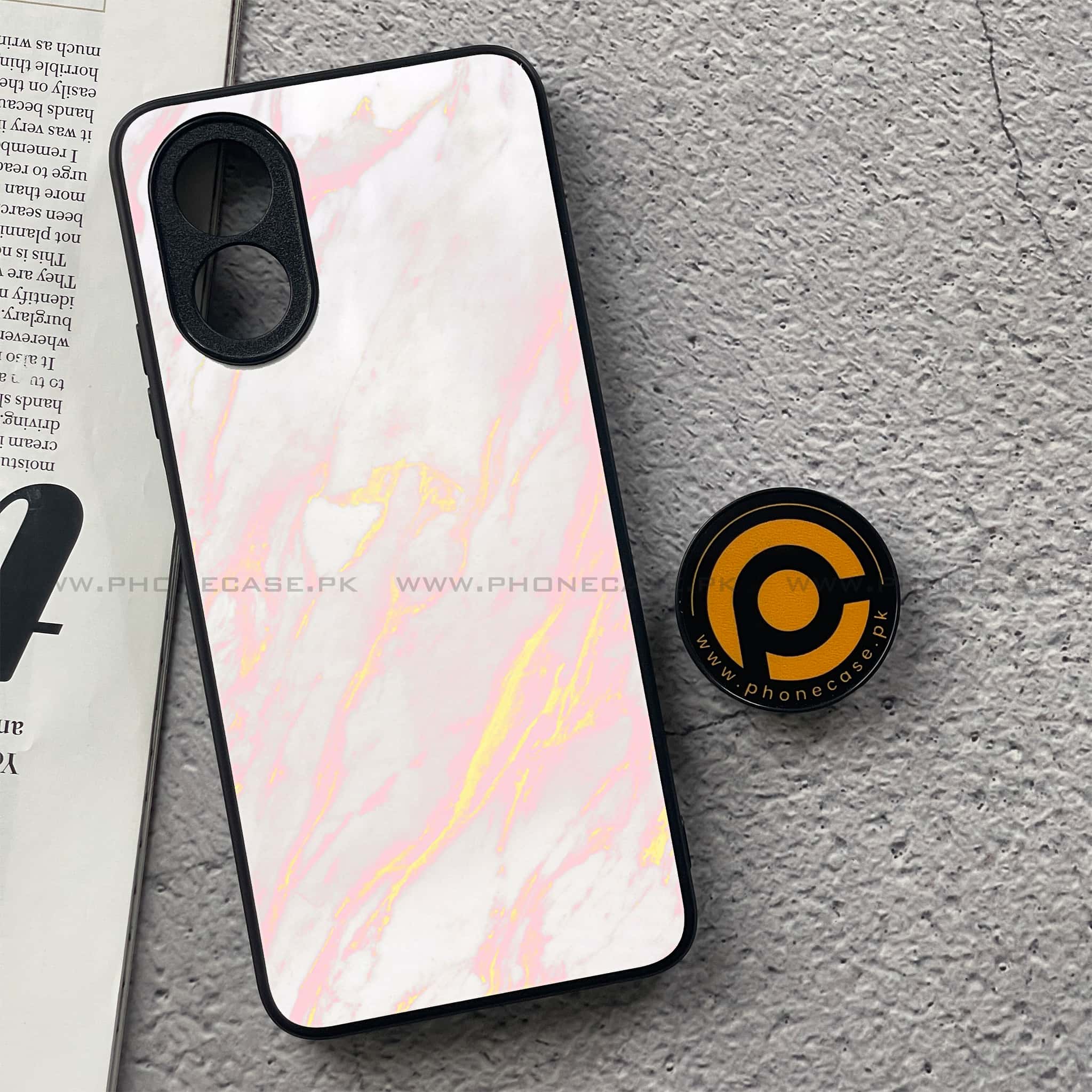 Oppo A18 4G - Pink Marble Series - Premium Printed Glass soft Bumper shock Proof Case