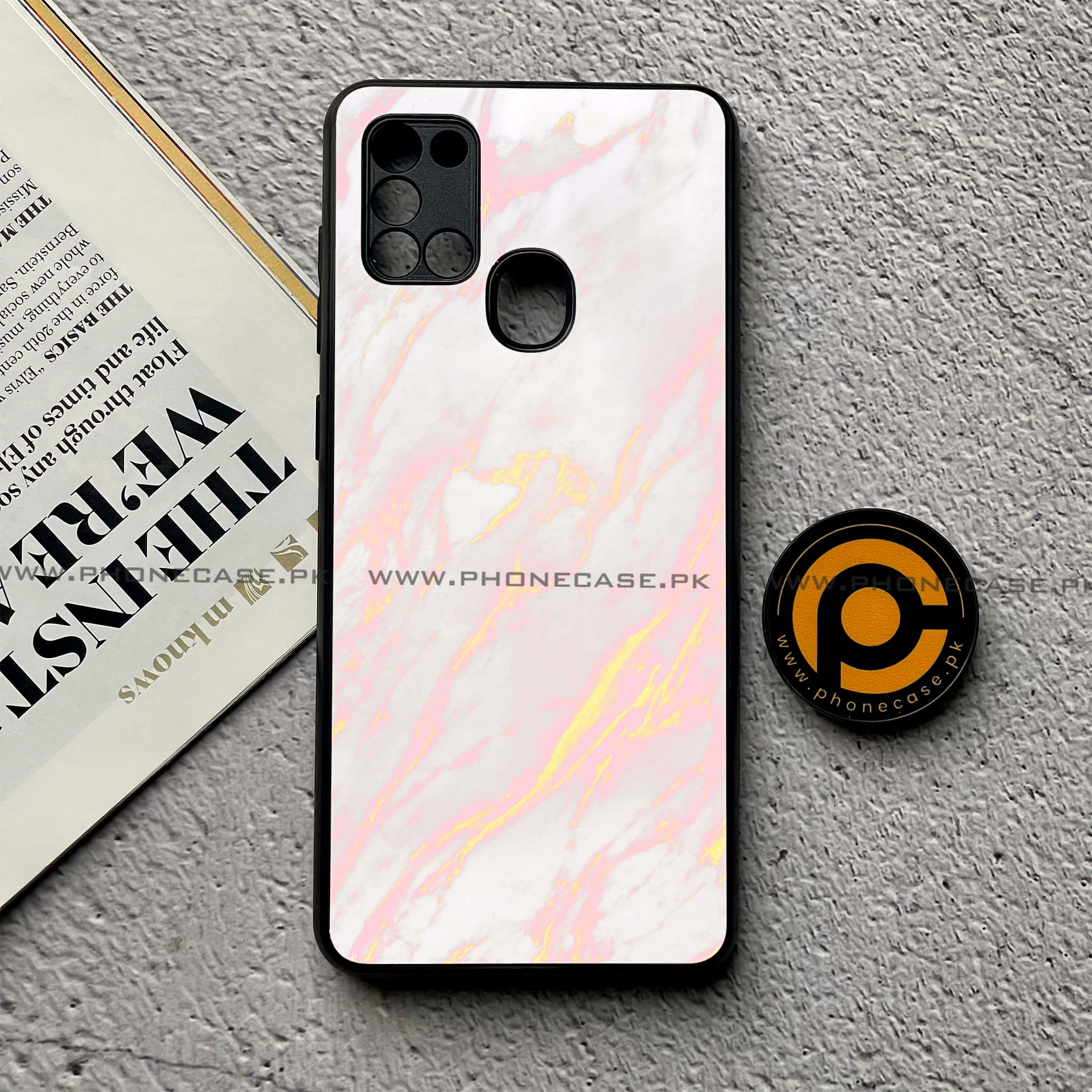 Samsung Galaxy A21s - Pink Marble Series - Premium Printed Glass soft Bumper shock Proof Case