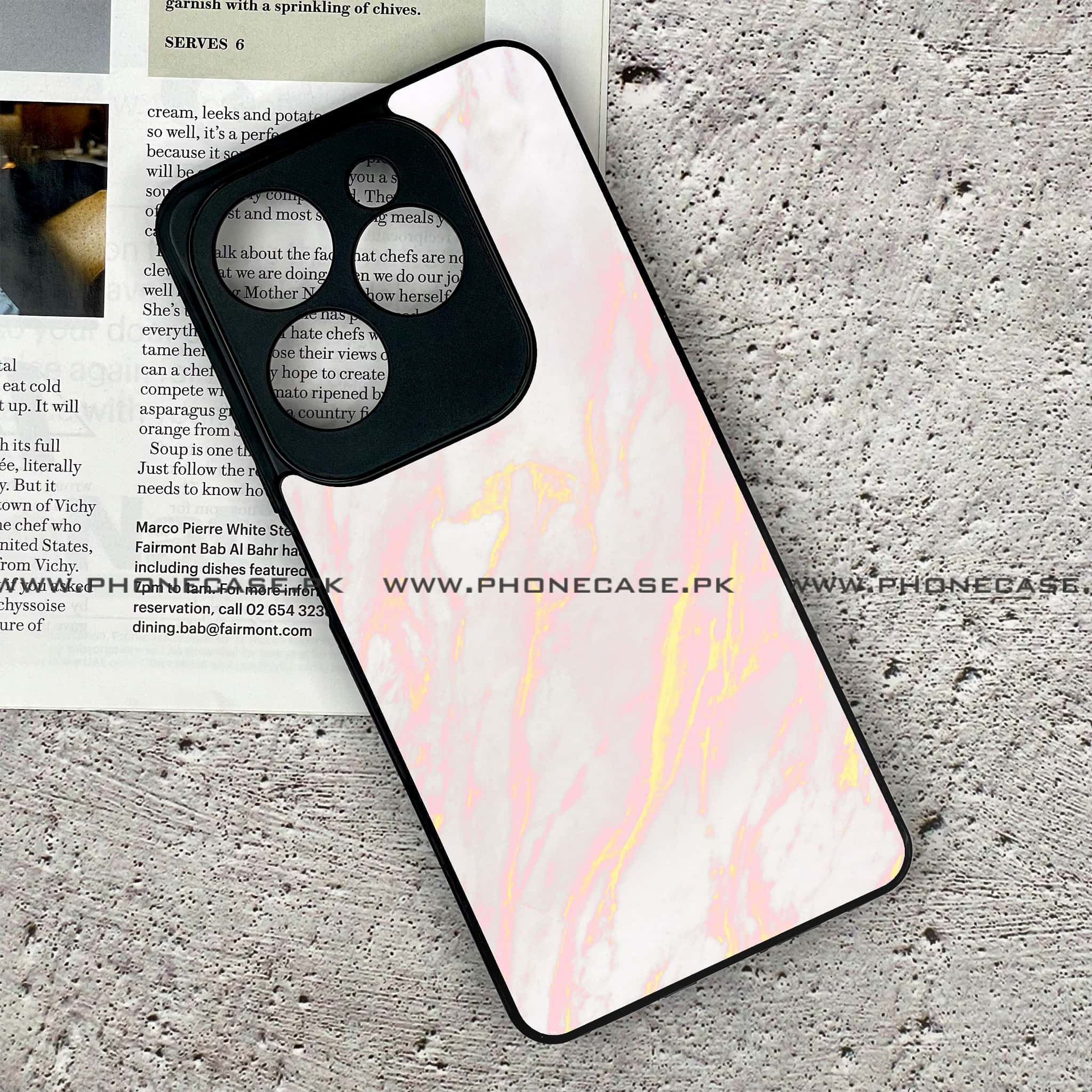 Infinix Hot 40 Pro - Pink Marble Series - Premium Printed Glass soft Bumper shock Proof Case