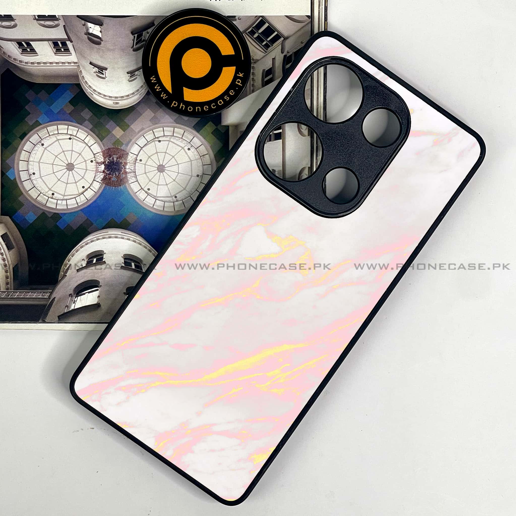 Redmi Note 13 Pro 4G - Pink Marble Series - Premium Metal Printed soft Bumper shock Proof Case