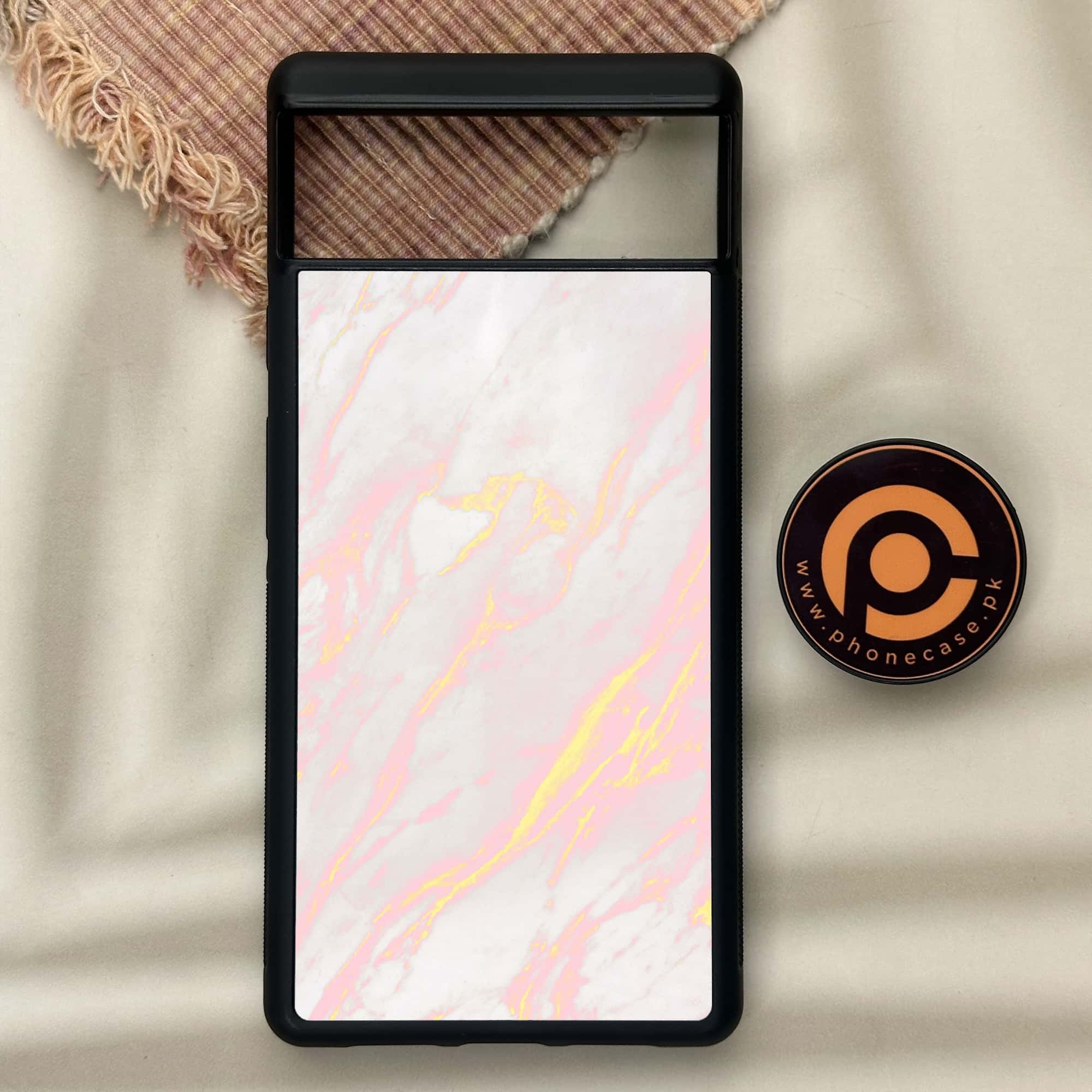 Google Pixel 6 - Pink Marble Series - Premium Metal Printed soft Bumper Shock Proof Case