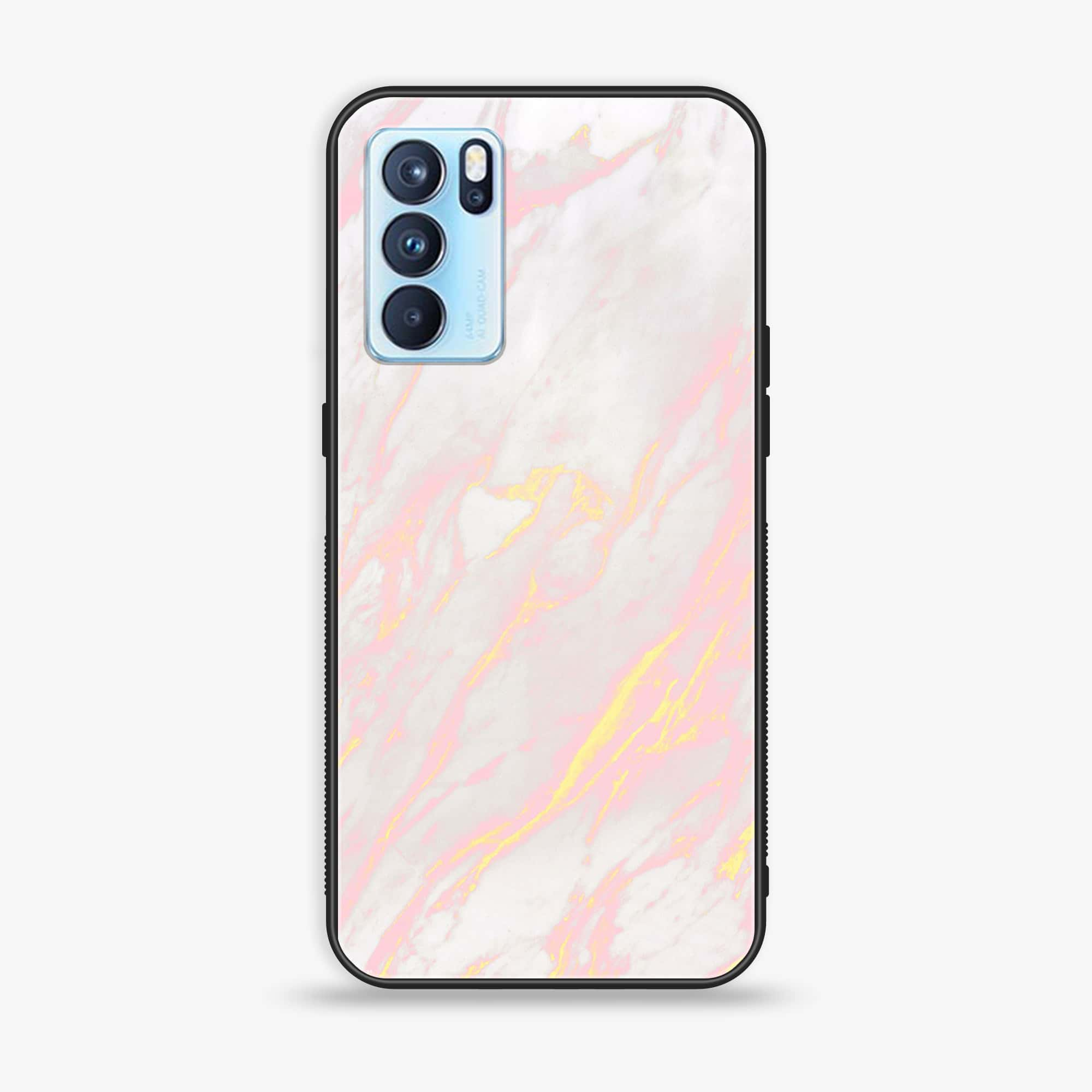 Oppo Reno 6 Pro - Pink Marble Series - Premium Printed Glass soft Bumper shock Proof Case