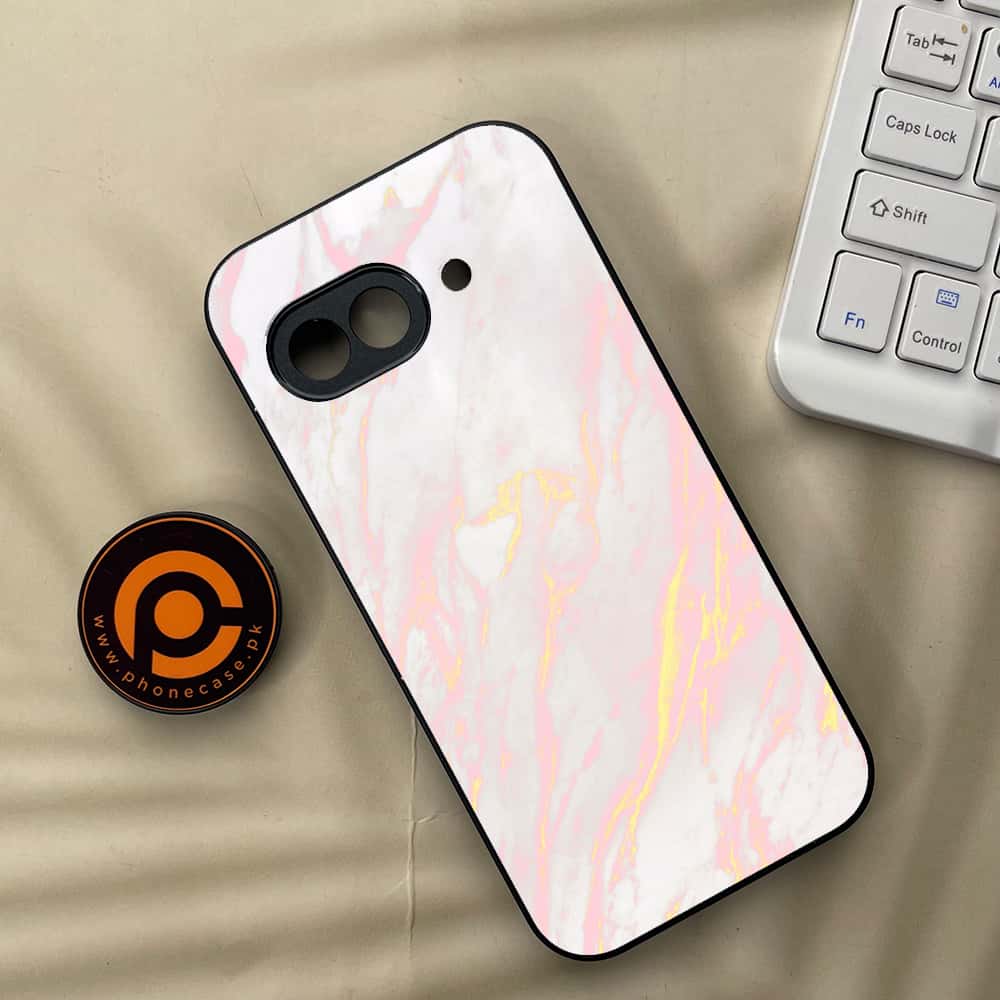 Google Pixel 9a - Pink Marble Series - Premium Metal Printed soft Bumper Shock Proof Case