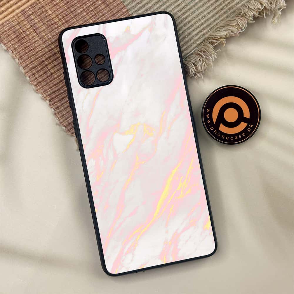 Samsung Galaxy A71 - Pink Marble Series - Premium Metal Printed soft Bumper shock Proof Case