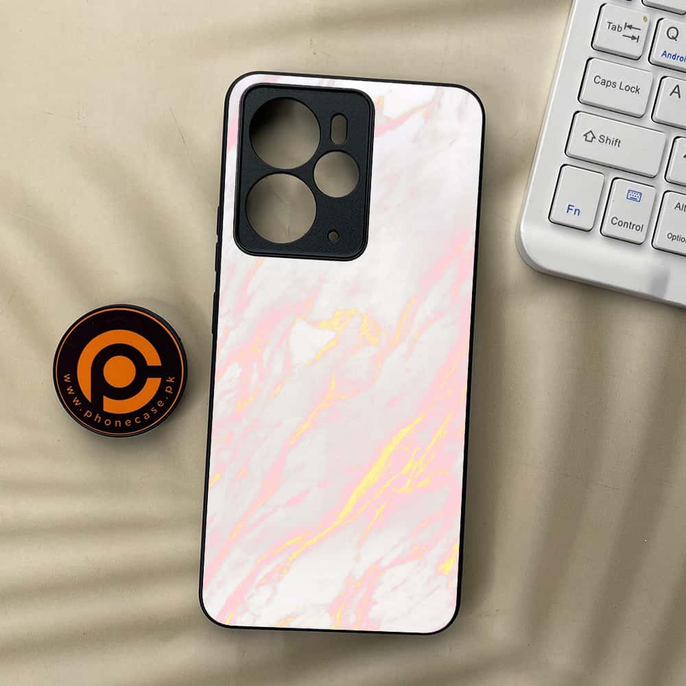 Realme 14 5G - Pink Marble Series - Premium Metal Printed soft Bumper Shock Proof Case