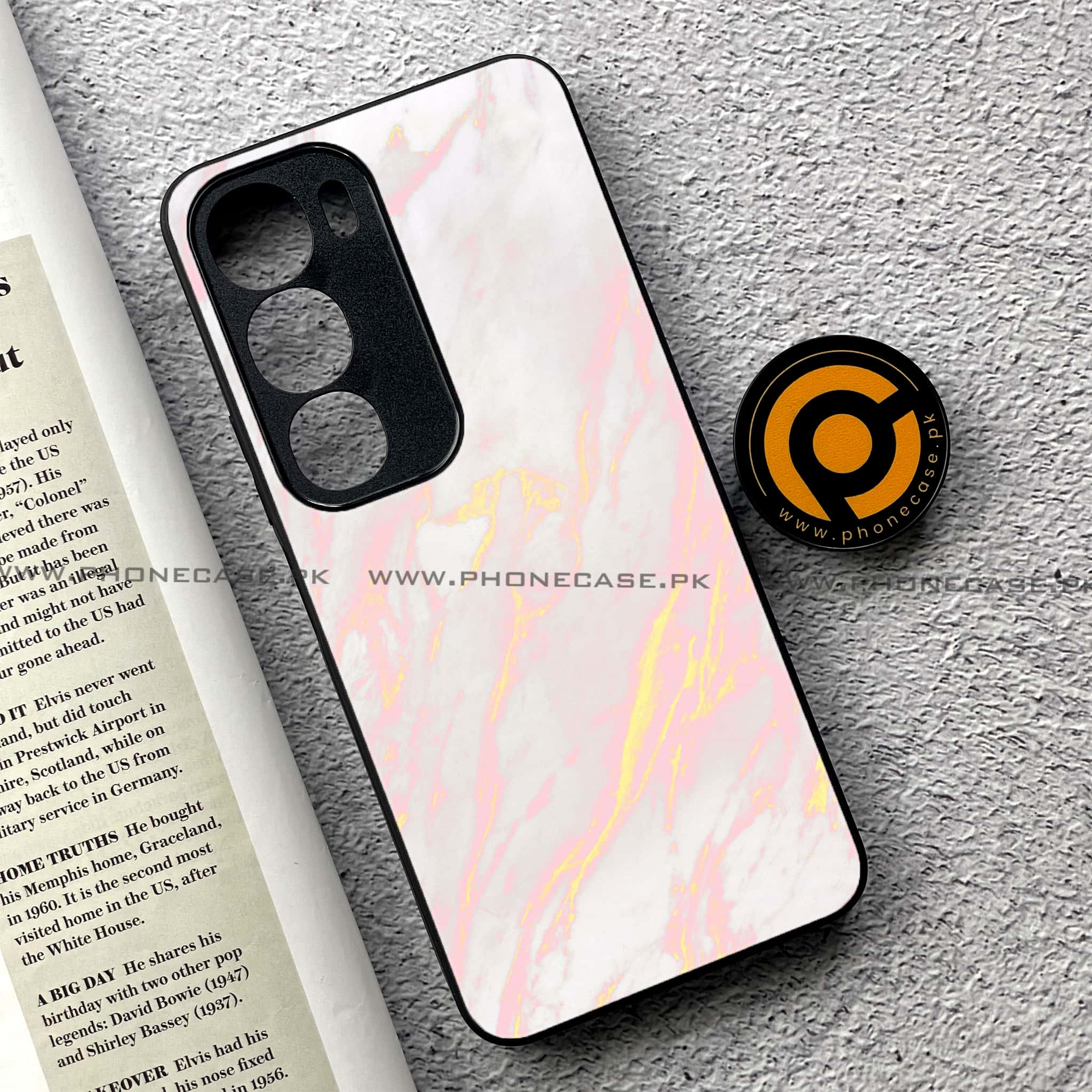 Vivo Y19s Pro - Pink Marble Series - Premium Metal Printed soft Bumper shock Proof Case