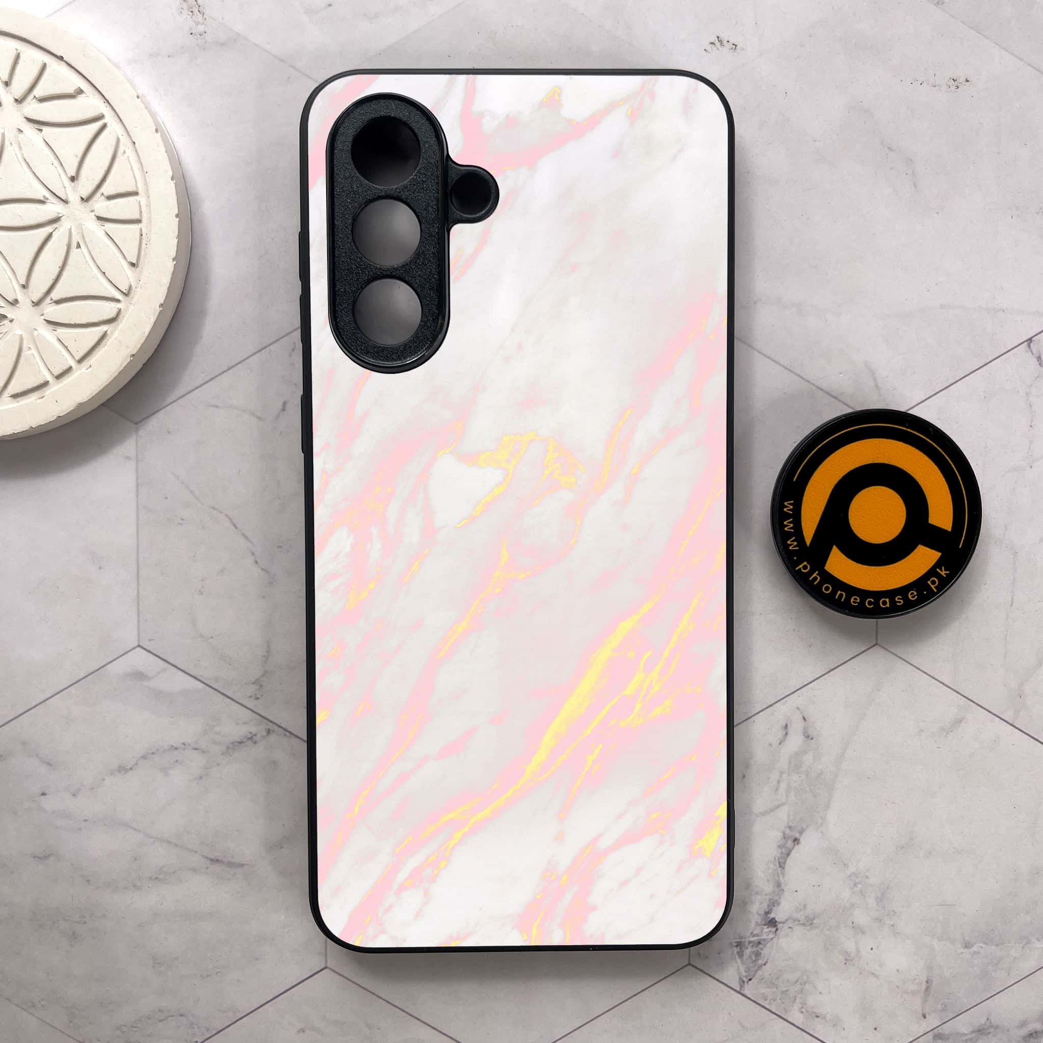 Samsung Galaxy A36 5G - Pink Marble Series - Premium Metal Printed soft Bumper shock Proof Case