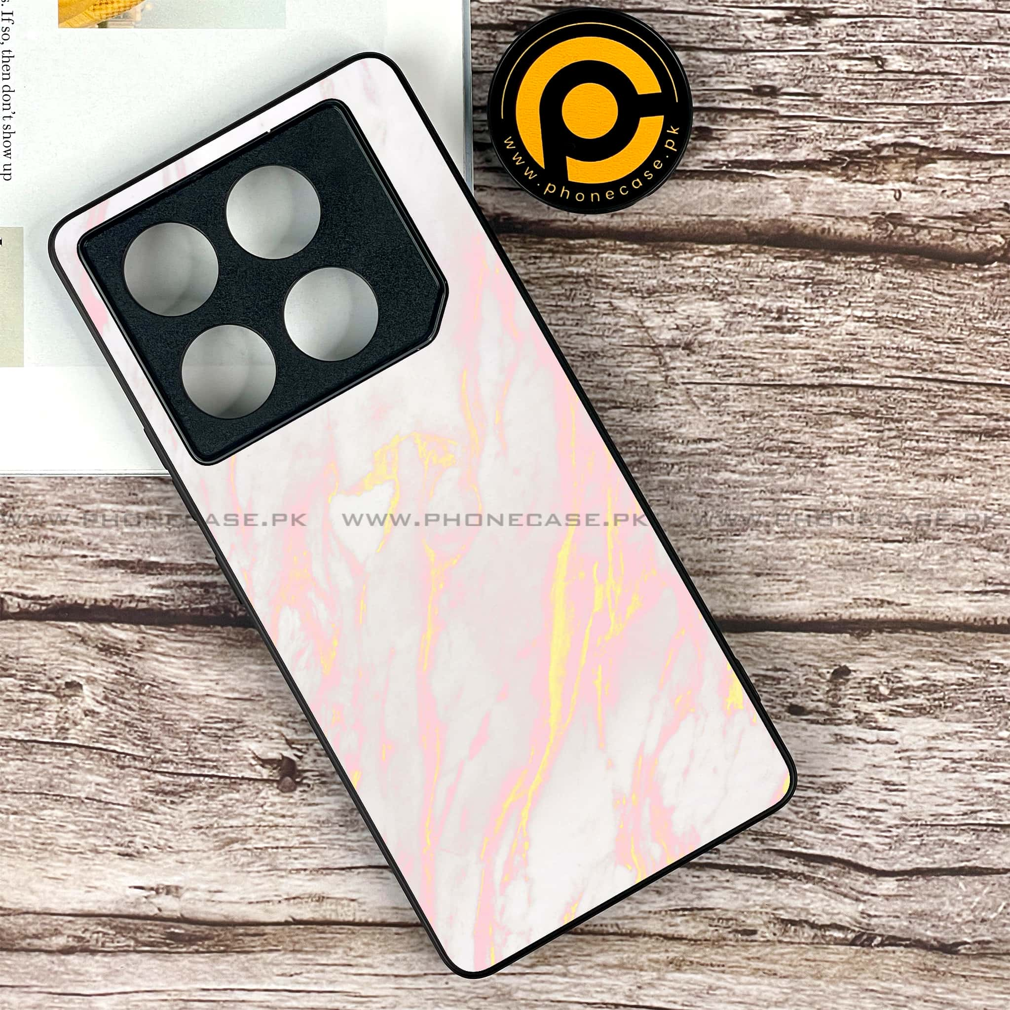 Infinix GT 20 Pro - Pink Marble Series - Premium Printed Glass soft Bumper shock Proof Case