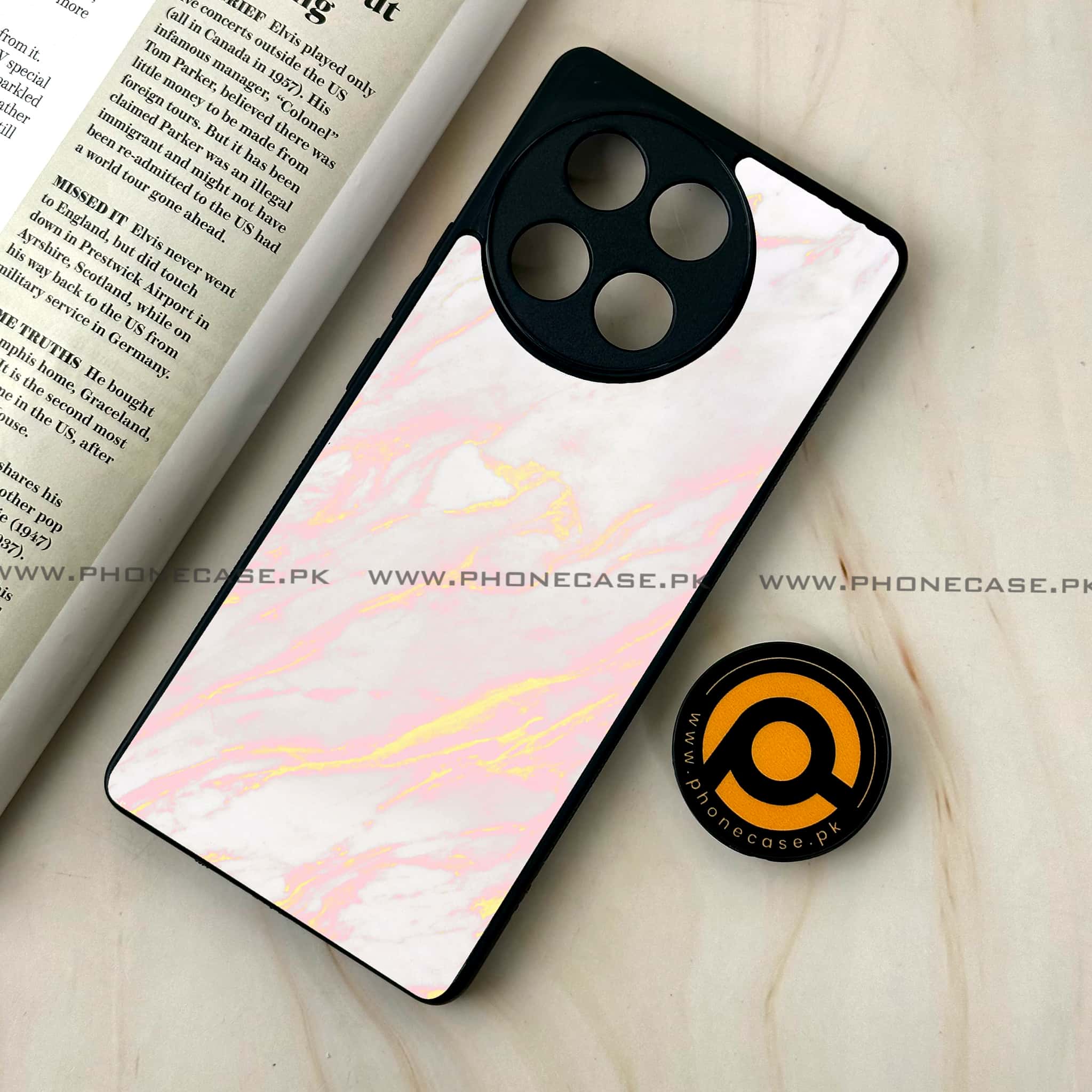 Tecno Camon 30s - Pink Marble Series - Premium Metal Printed soft Bumper shock Proof Case