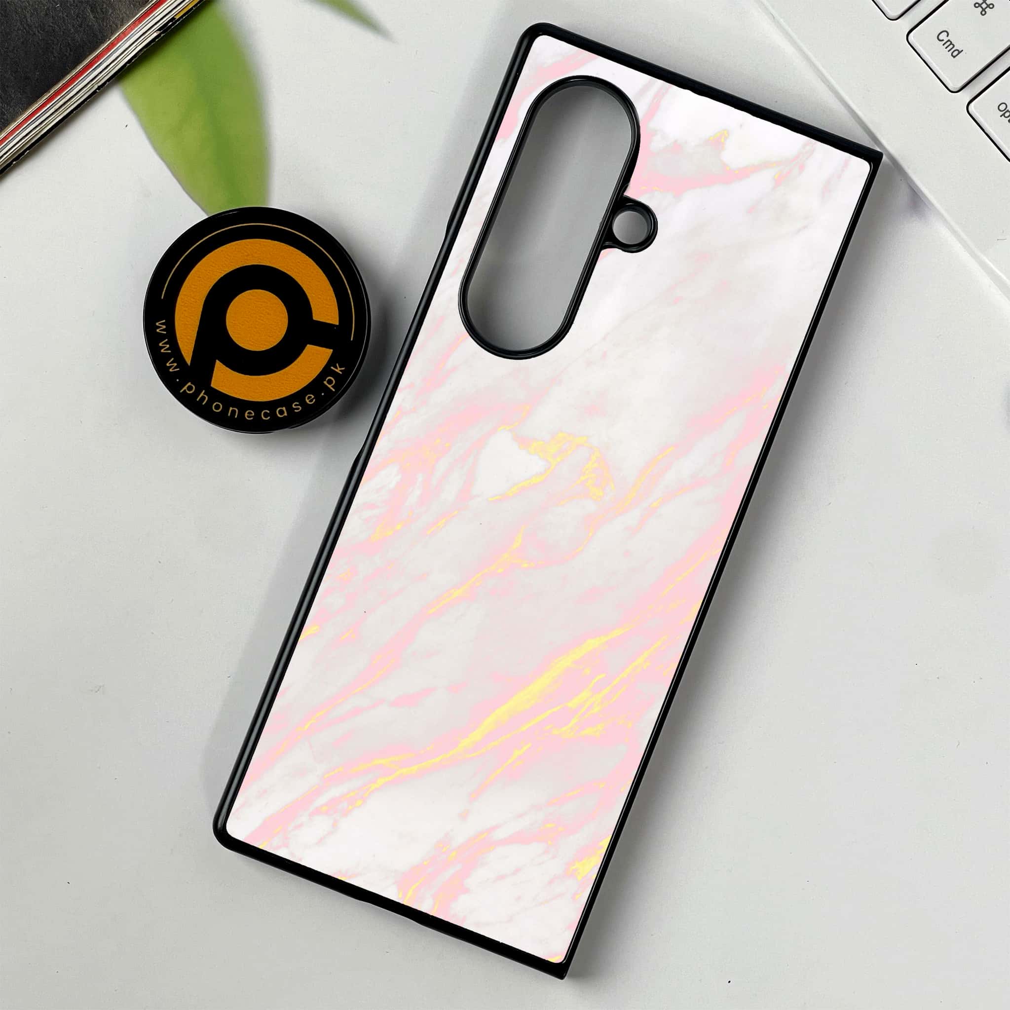 Samsung Galaxy Z Fold 7 - Pink Marble Series - Premium Metal Printed soft Bumper shock Proof Case
