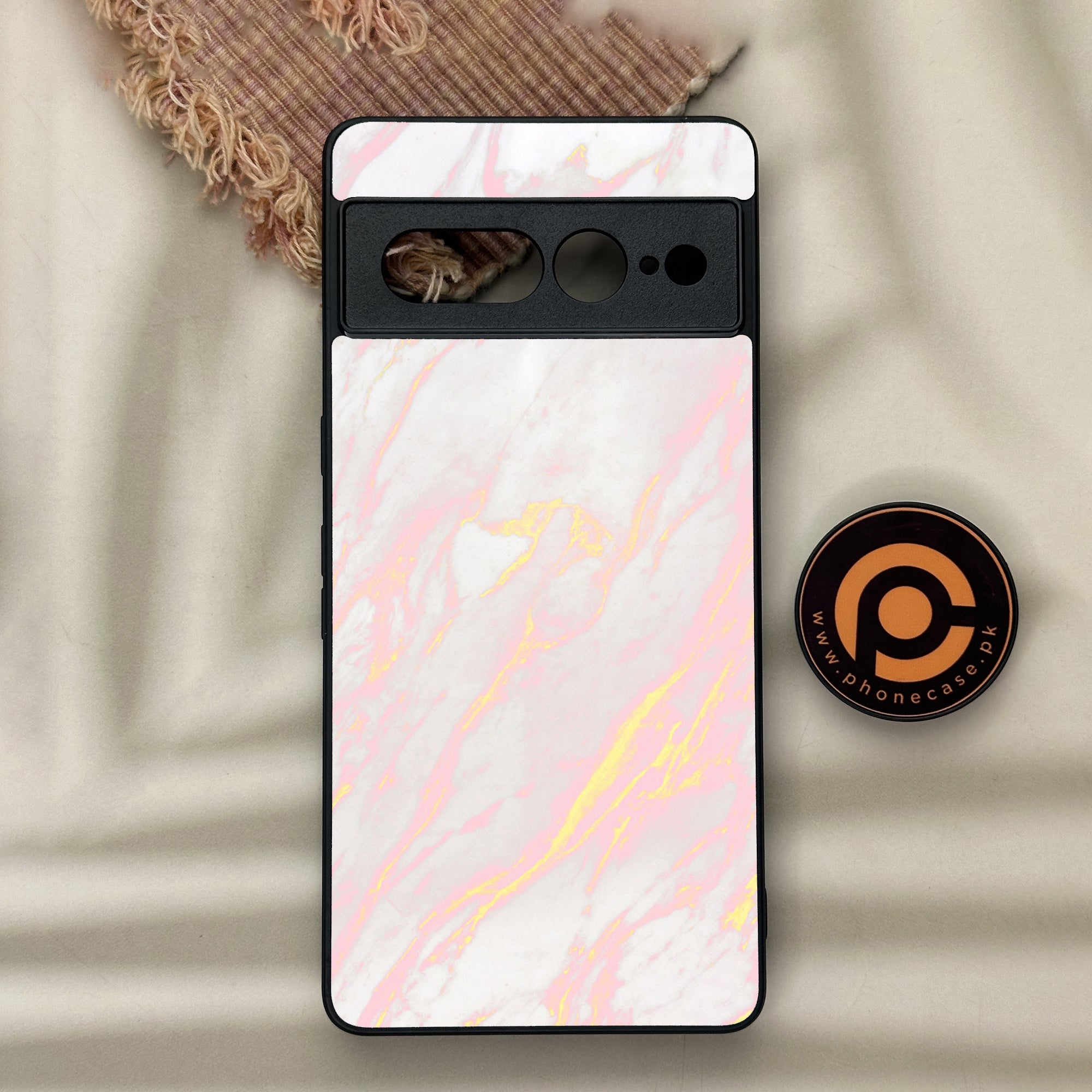 Google Pixel 7 Pro - Pink Marble Series - Premium Metal Printed soft Bumper Shock Proof Case