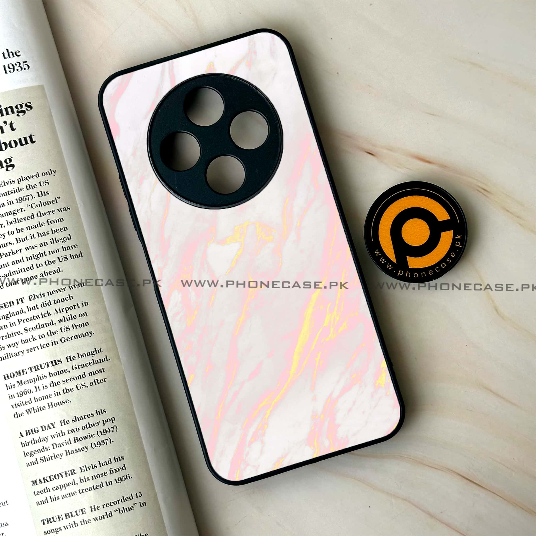 Oppo F27 Pro - Pink Marble Series - Premium Metal Printed soft Bumper Shock Proof Case