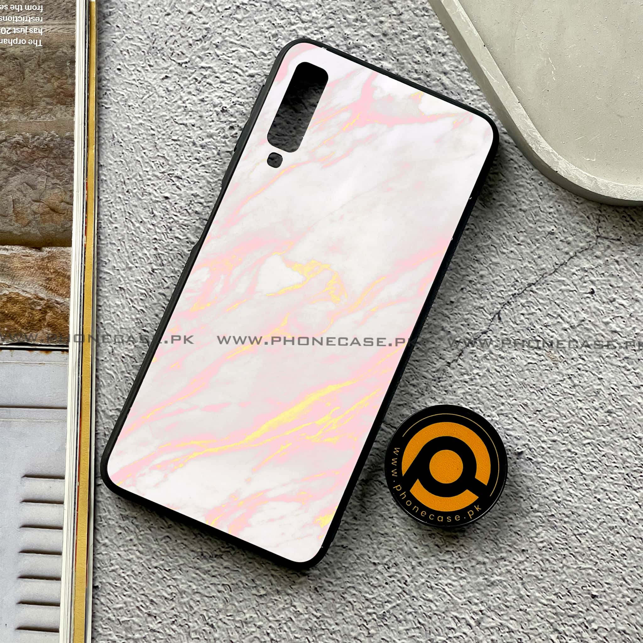 Galaxy A7 2018 - Pink Marble Series - Premium Printed Metal soft Bumper shock Proof Case