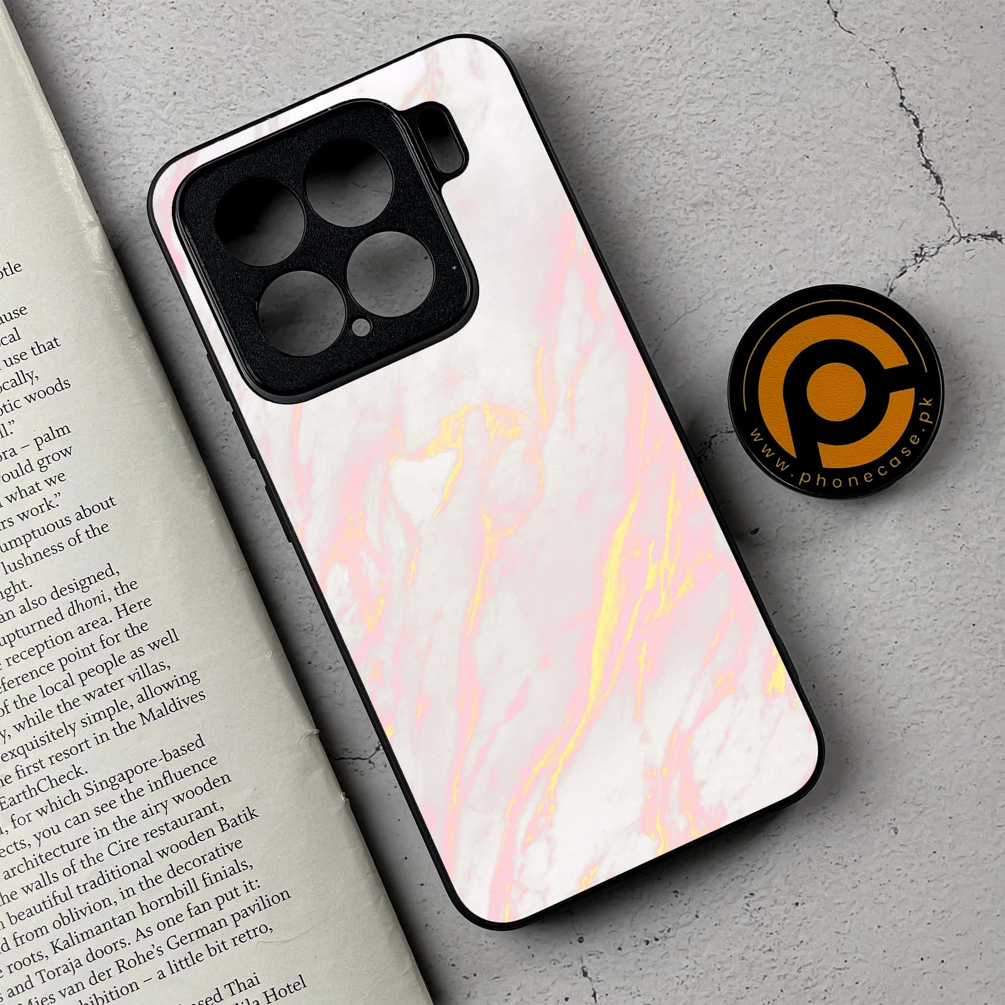 Xiaomi 15 - Pink Marble Series- Premium Metal Printed soft Bumper shock Proof Case