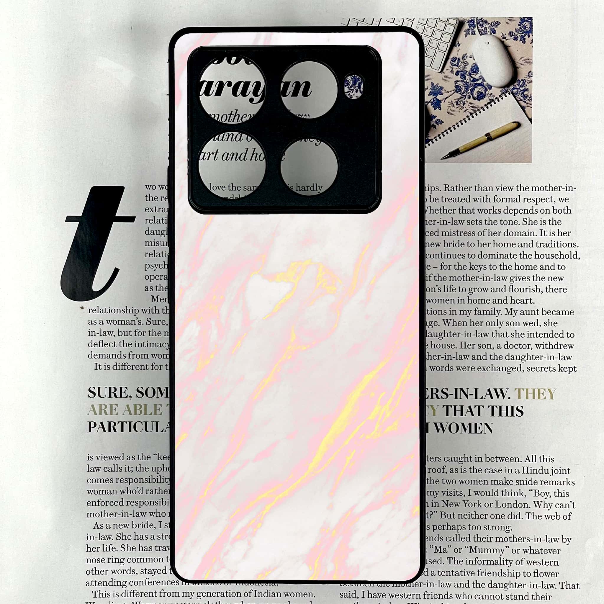 Infinix Note 40 Pro Plus - Pink Marble Series - Premium Metal Printed soft Bumper shock Proof Case