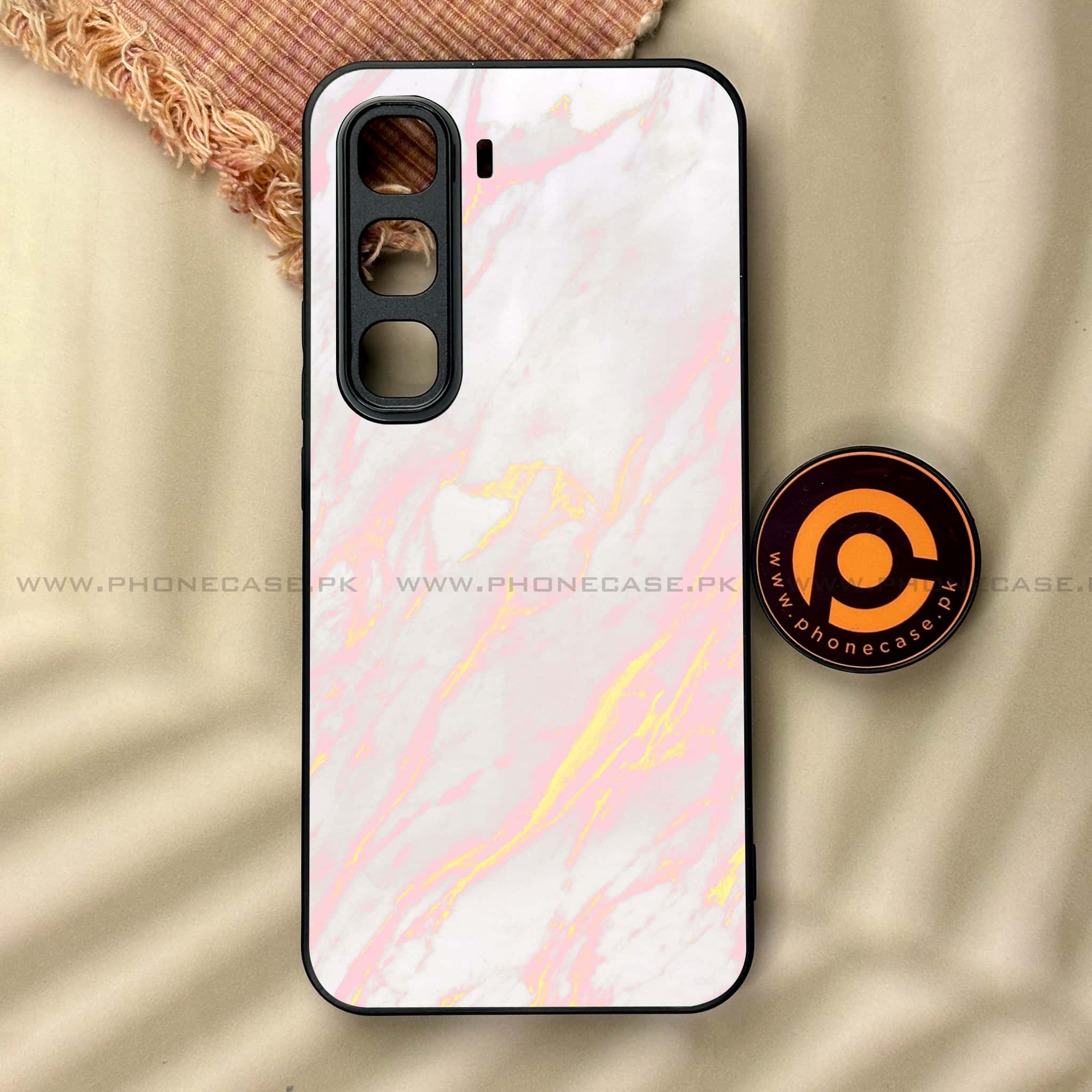 Infinix Hot 60 Pro - Pink Marble Series - Premium Metal Printed soft Bumper shock Proof Case