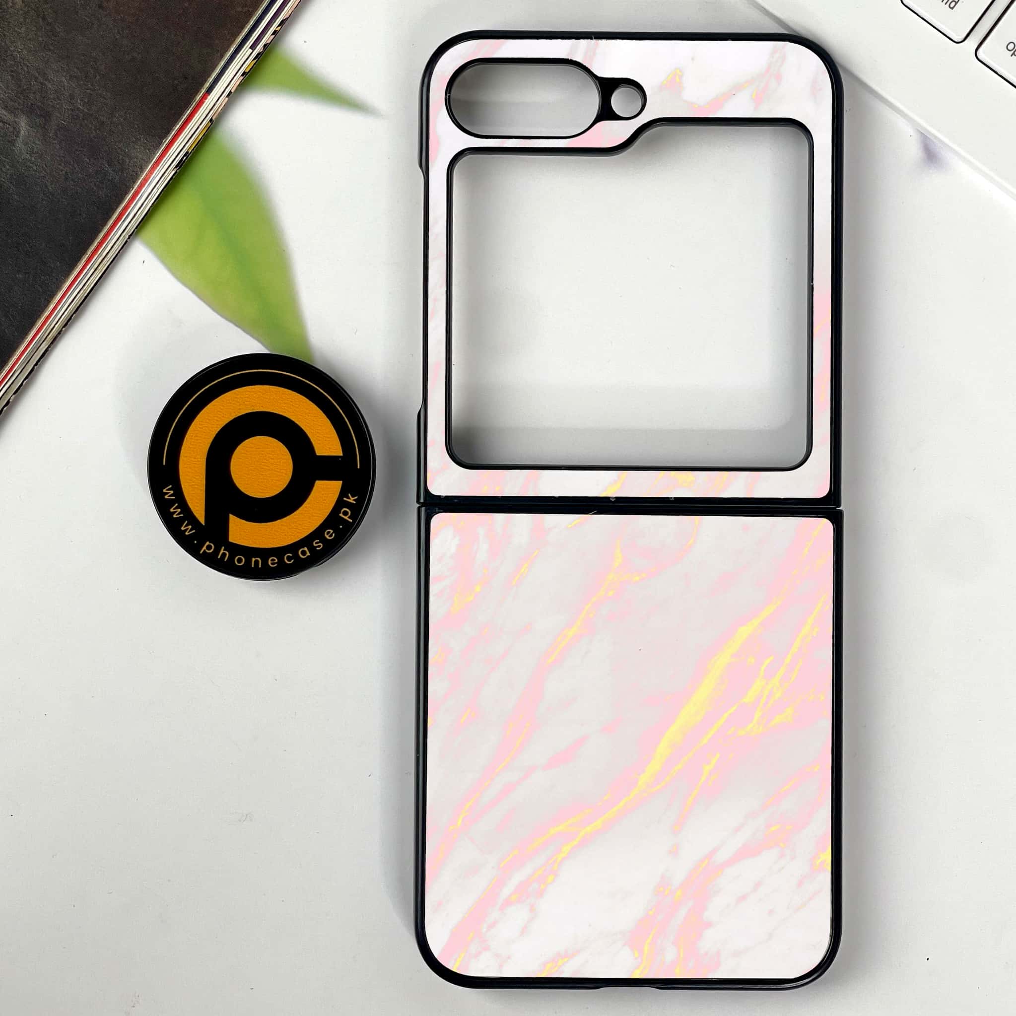 Galaxy Z Flip 7 - Pink Marble Series - Premium Metal Printed soft Bumper shock Proof Case