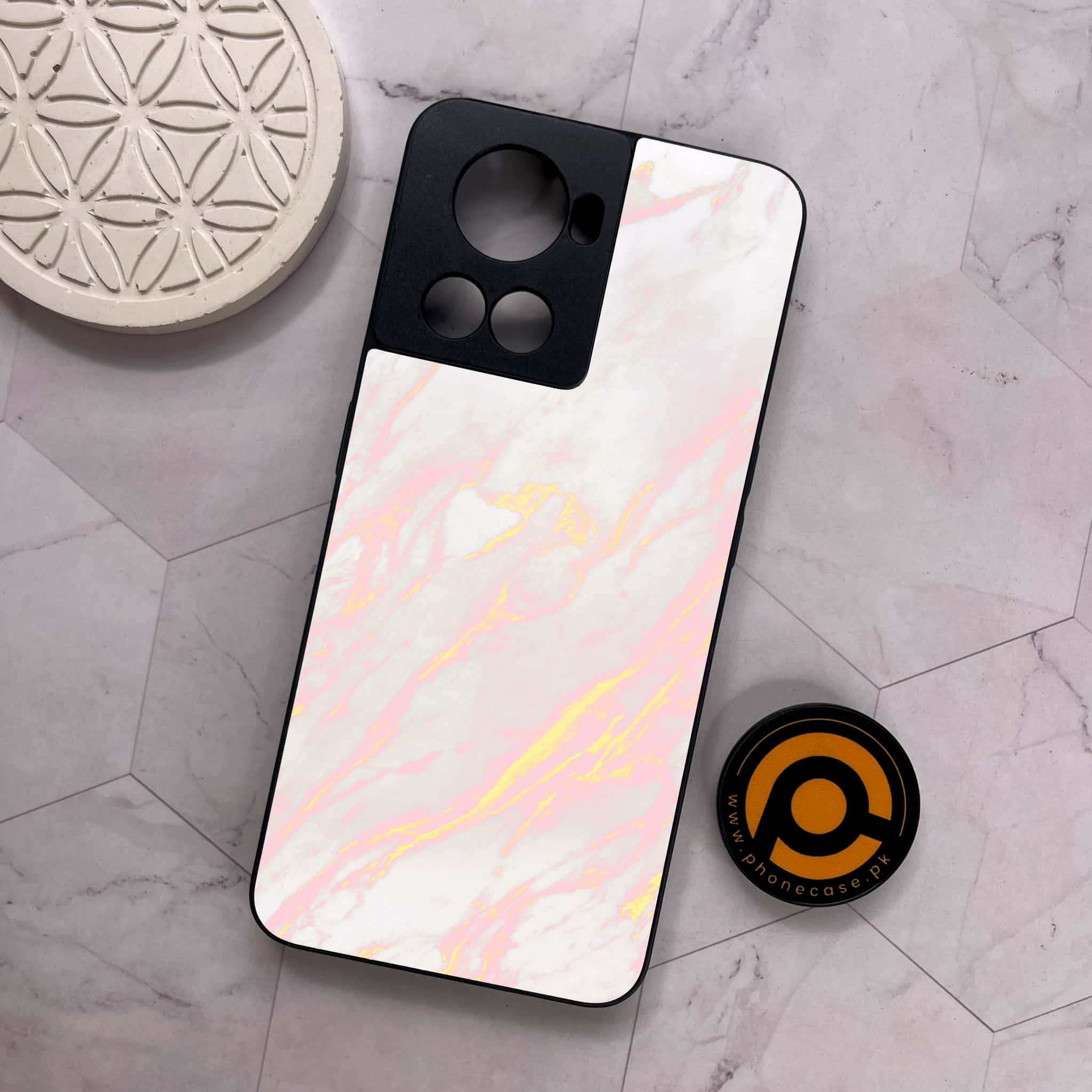 OnePlus 10R -  Pink Marble Series  - Premium Metal Printed soft Bumper shock Proof Case