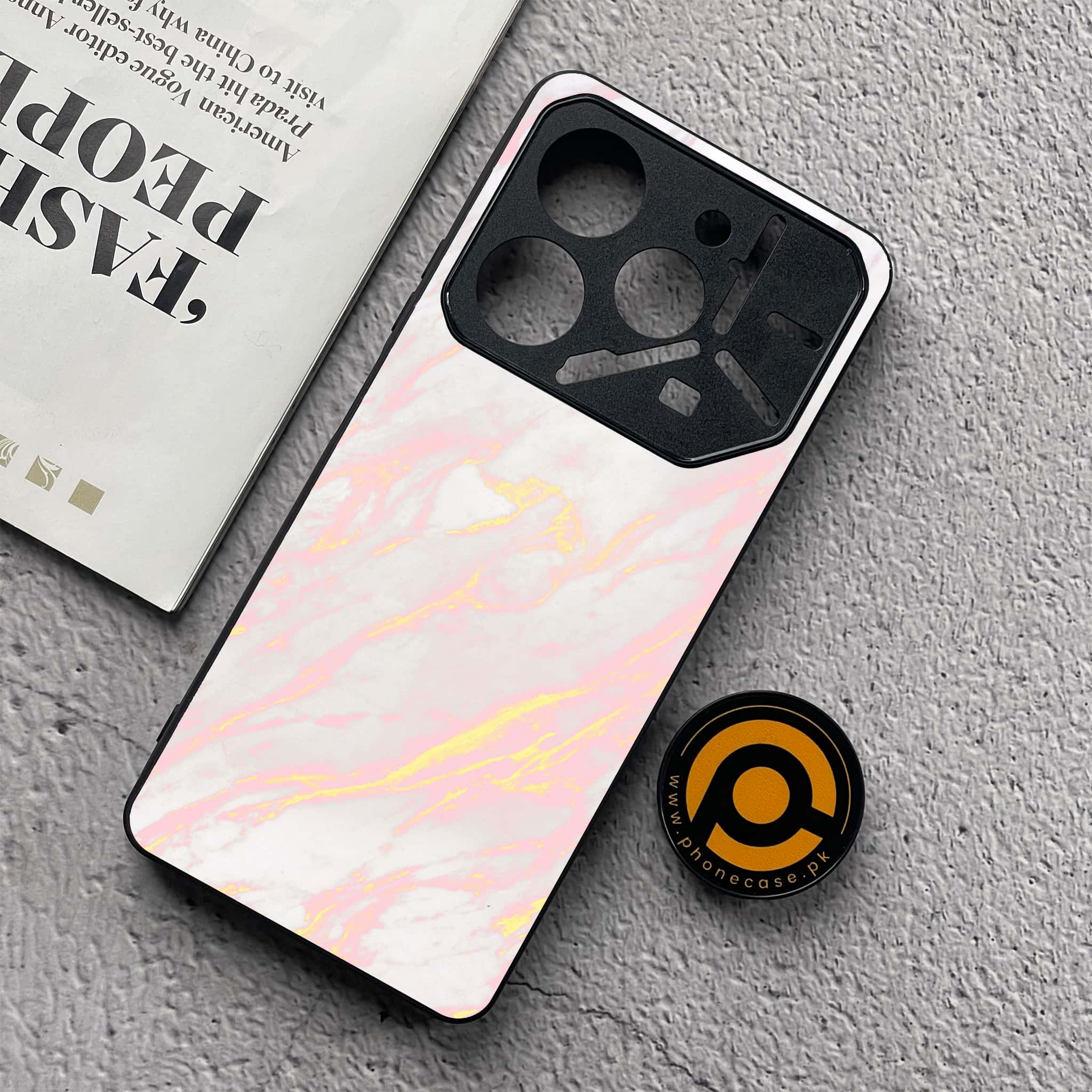Tecno Pova 6 Neo - Pink Marble Series - Premium Metal  Printed soft Bumper shock Proof Case