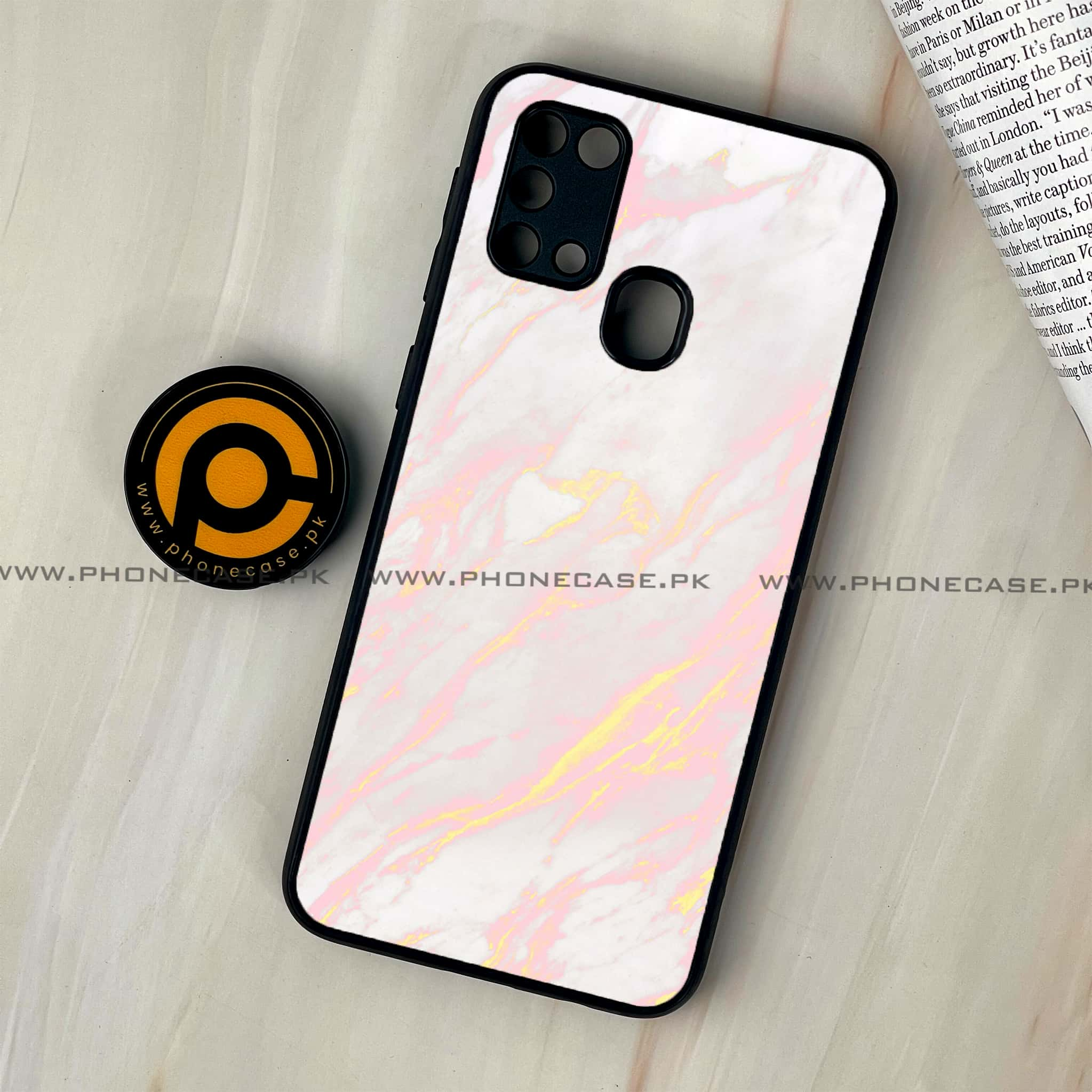 Galaxy M31 - Pink Marble Series - Premium Printed Glass soft Bumper shock Proof Case